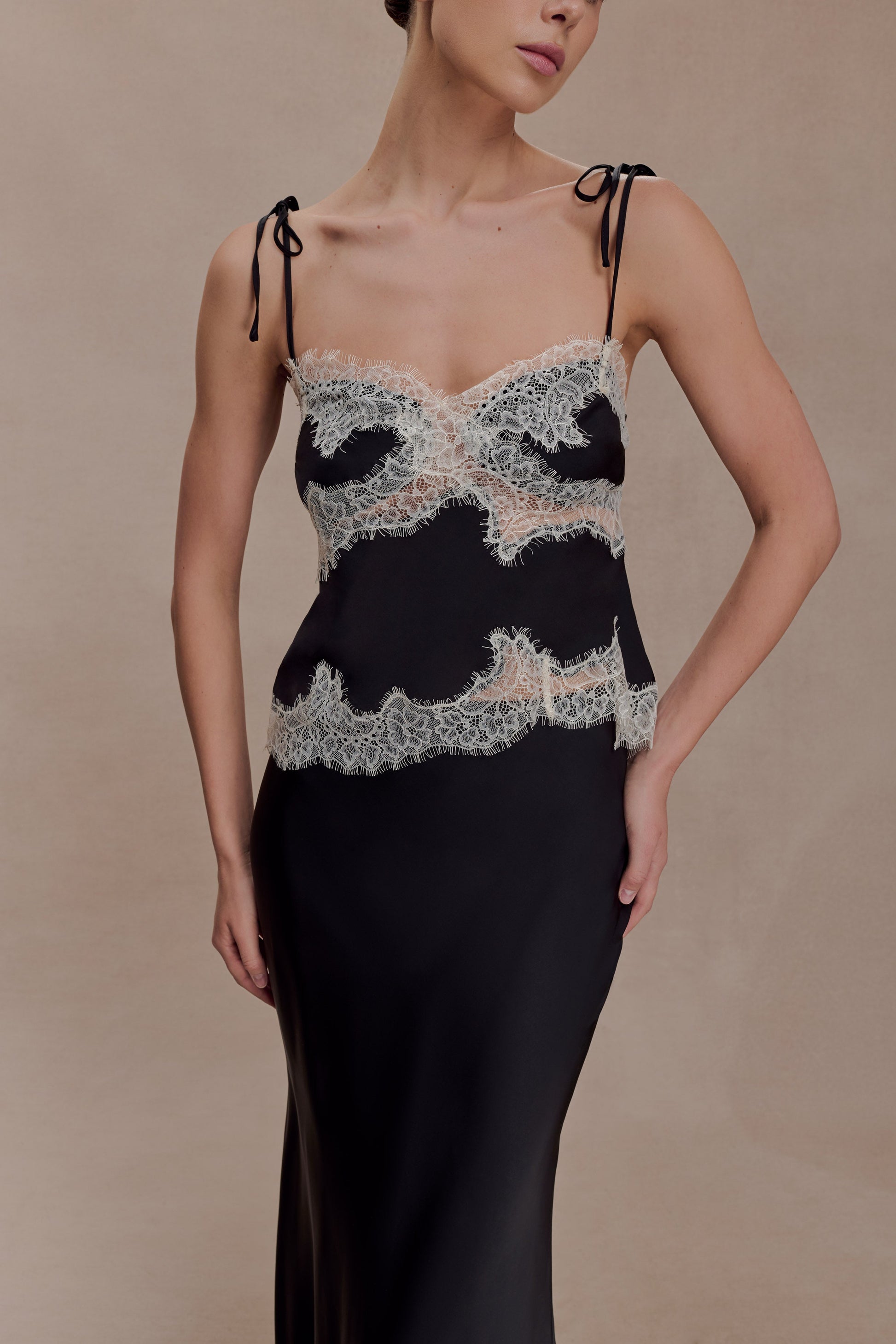 Nina Satin And Lace Camisole / Black/Ivory | MESHKI