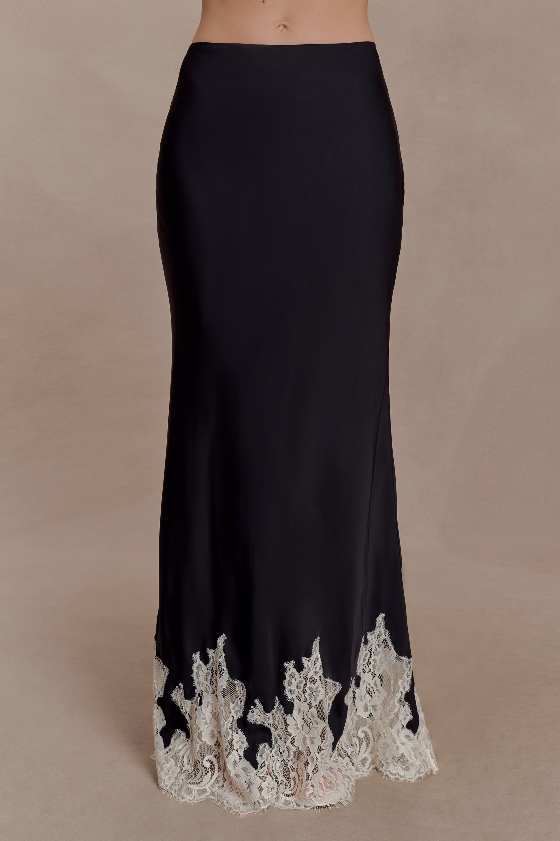 Nina Satin And Lace Maxi Skirt - Black/Ivory #7