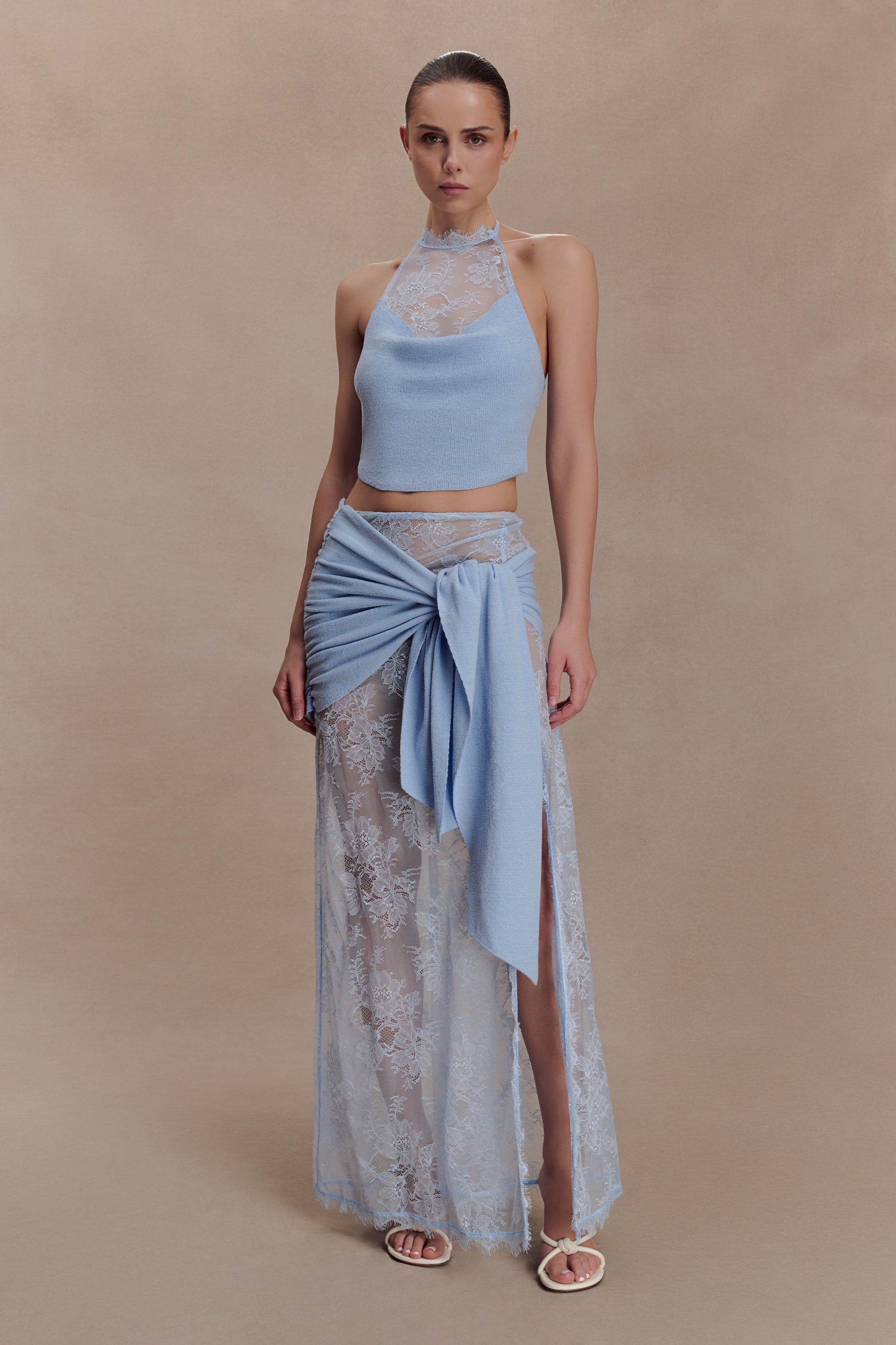 Lucy Lace And Knit Skirt - Cornflower Blue