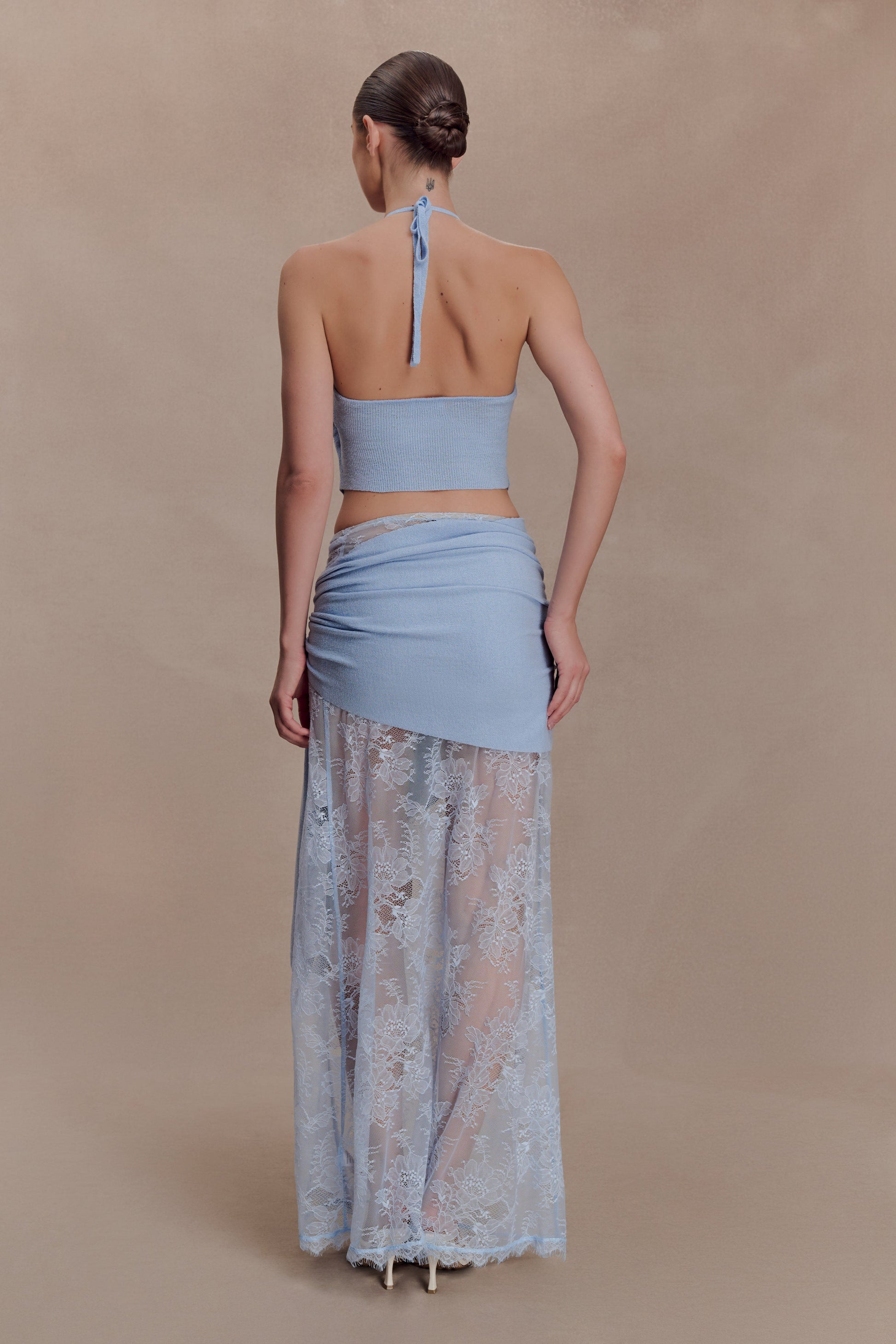 Lucy Lace And Knit Halter Top - Cornflower Blue | MESHKI US Lucy Lace And Knit Halter Top - Cornflower Blue | MESHKI US