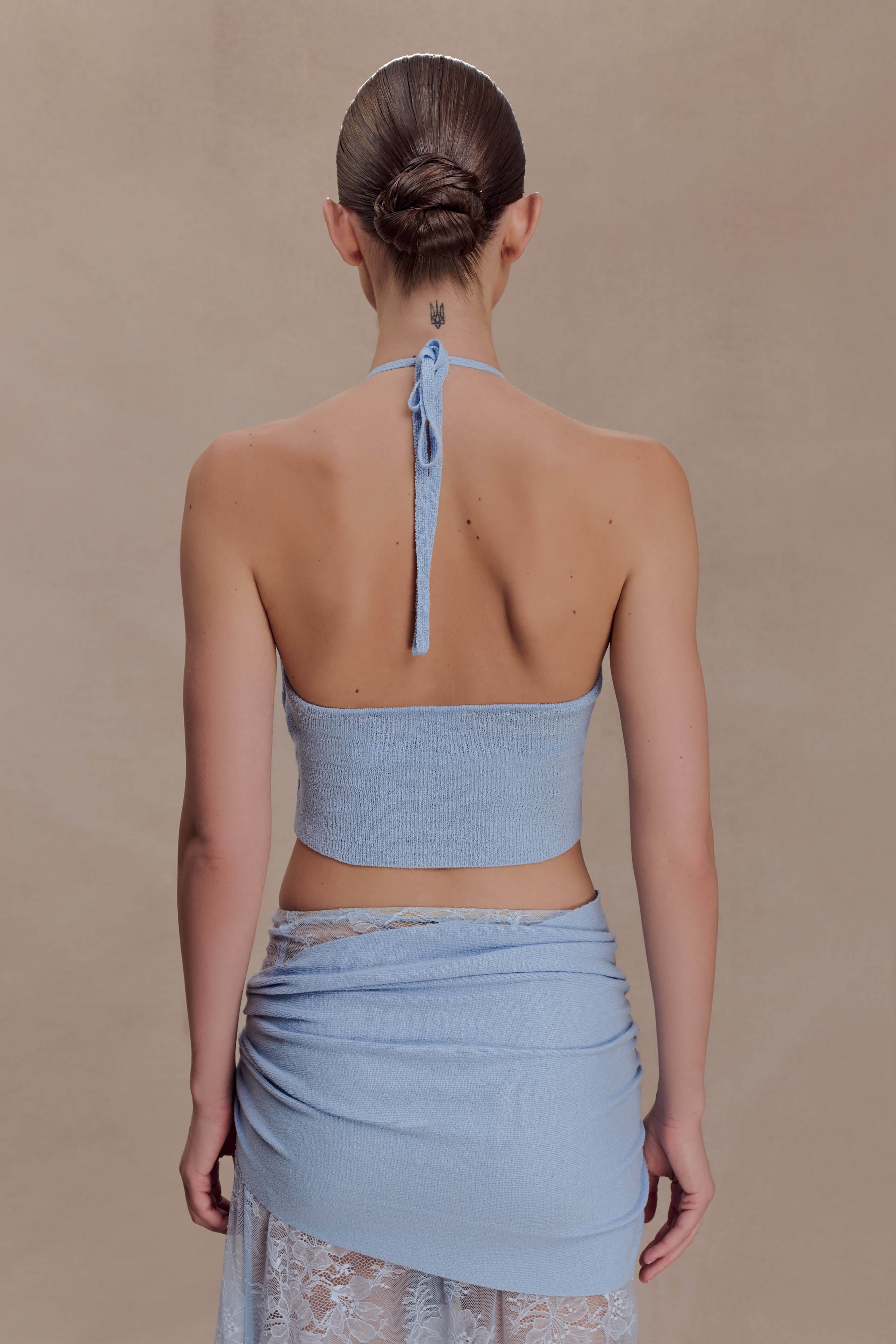 Lucy Lace And Knit Halter Top - Cornflower Blue | MESHKI US