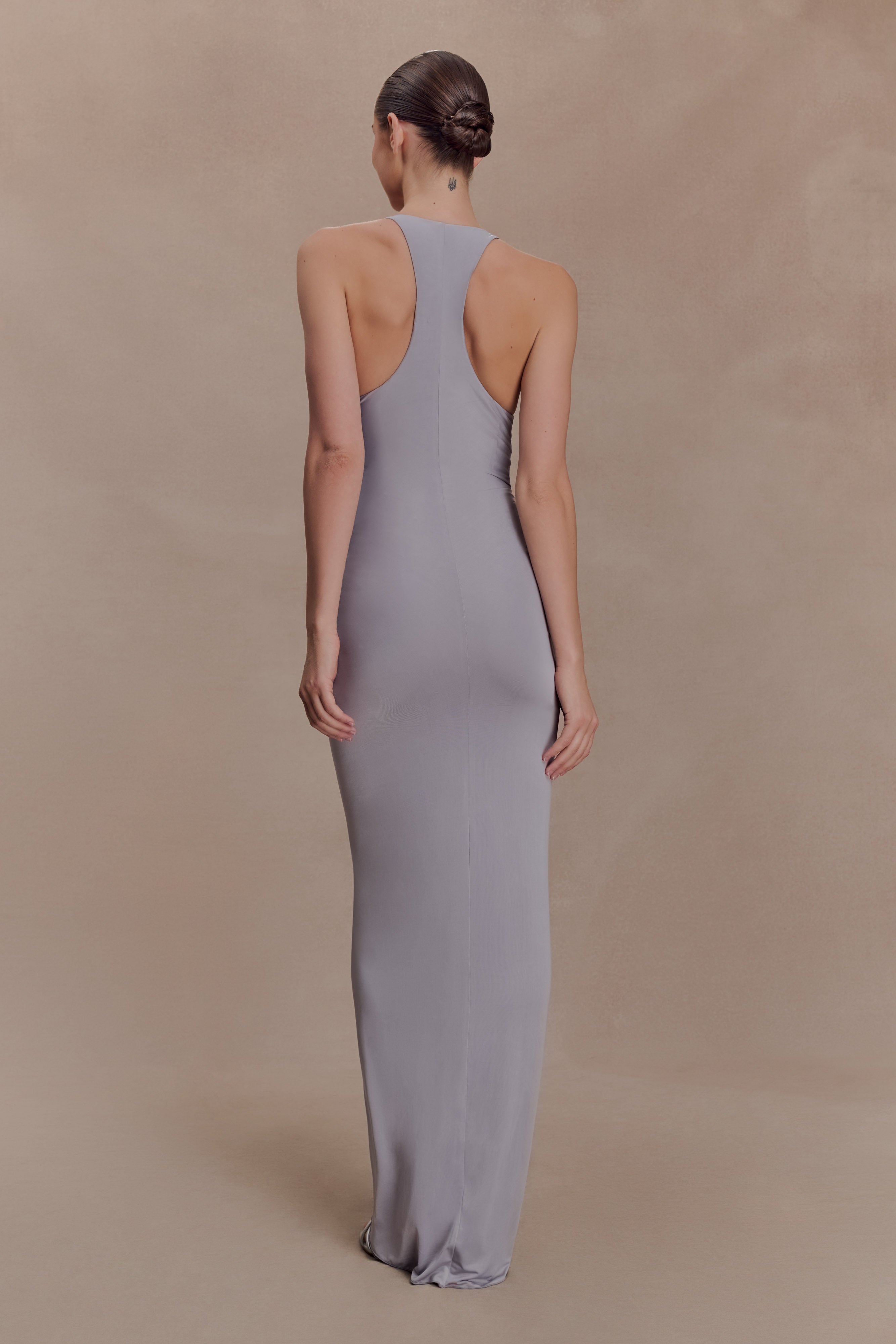 Alessandra Slinky Ruffle Maxi Dress - Grey | MESHKI US