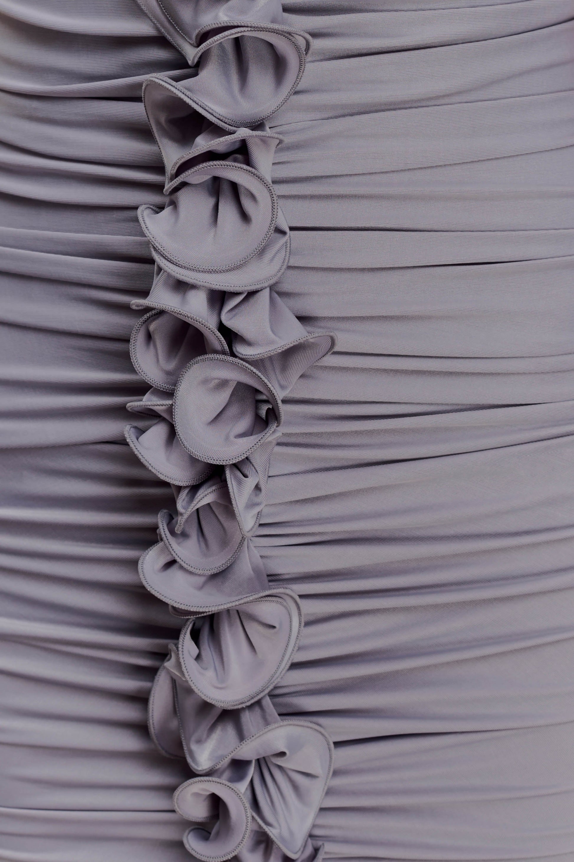 grey slinky dress Alessandra Slinky Ruffle Maxi Dress / Grey | MESHKI