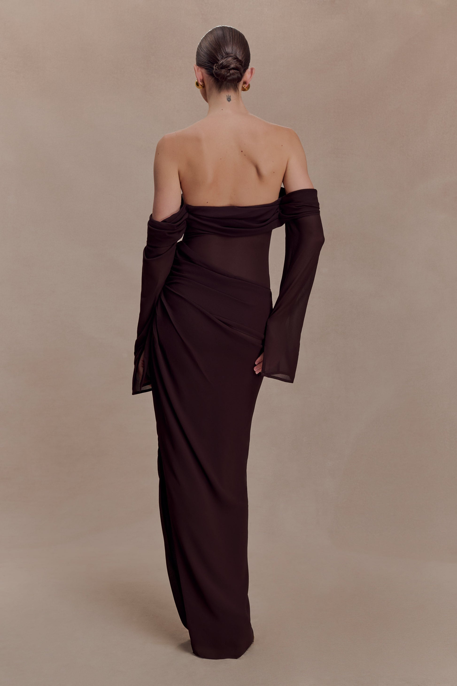 Kirsten Off Shoulder Chiffon Maxi Dress - Cacao Brown #2