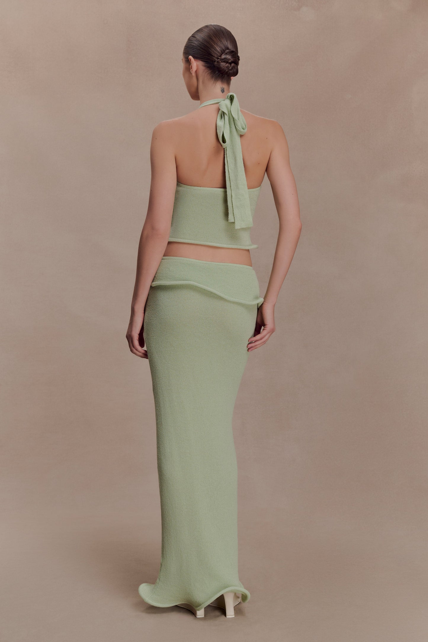 Samira Halter Knit Twist Top - Pastel Green