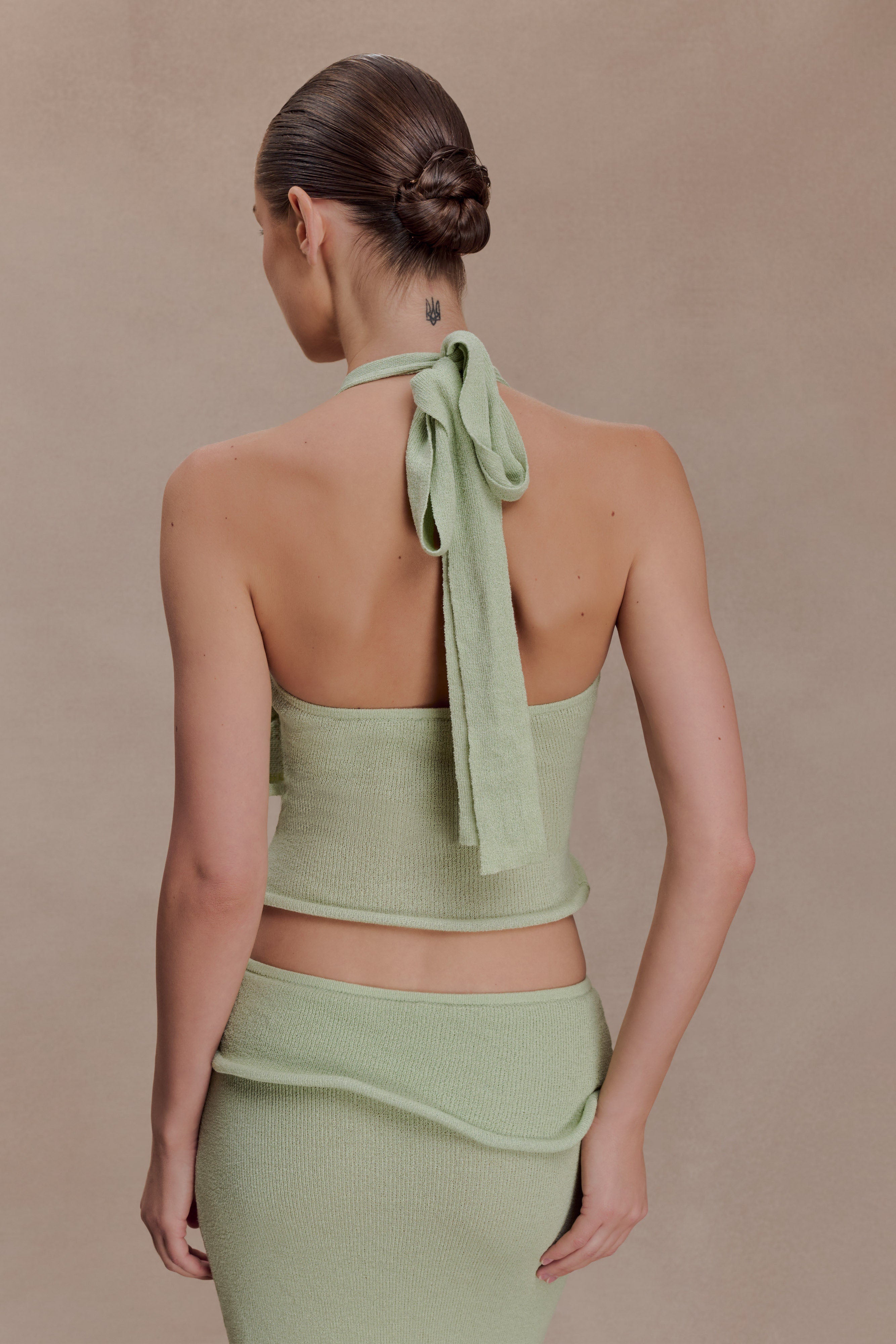 Samira Halter Knit Twist Top - Pastel Green | MESHKI US