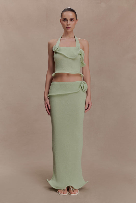 Samira Knit Wired Maxi Skirt - Pastel Green