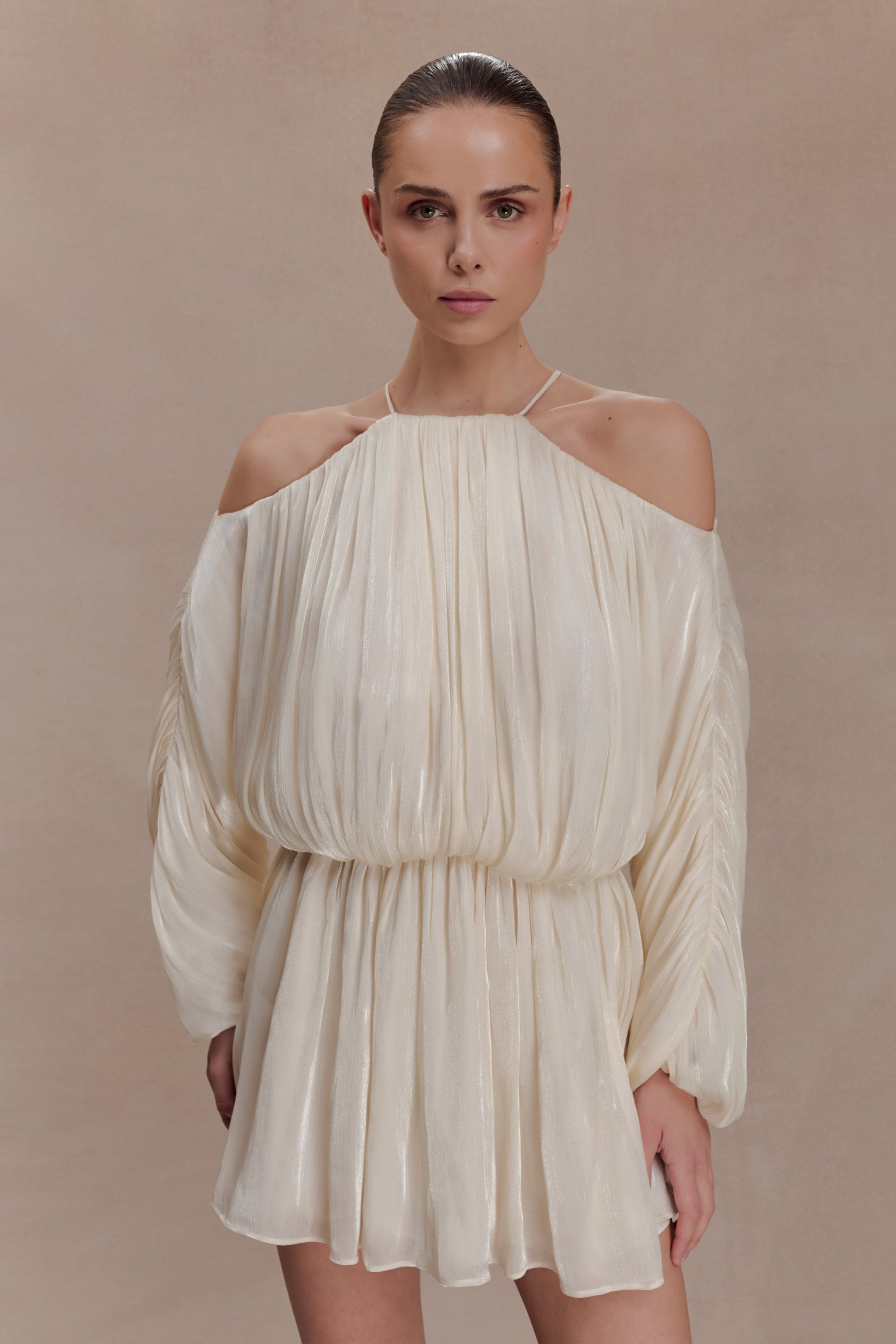 Minna Halter Mini Dress - Opal White | MESHKI US Minna Halter Mini Dress - Opal White | MESHKI US