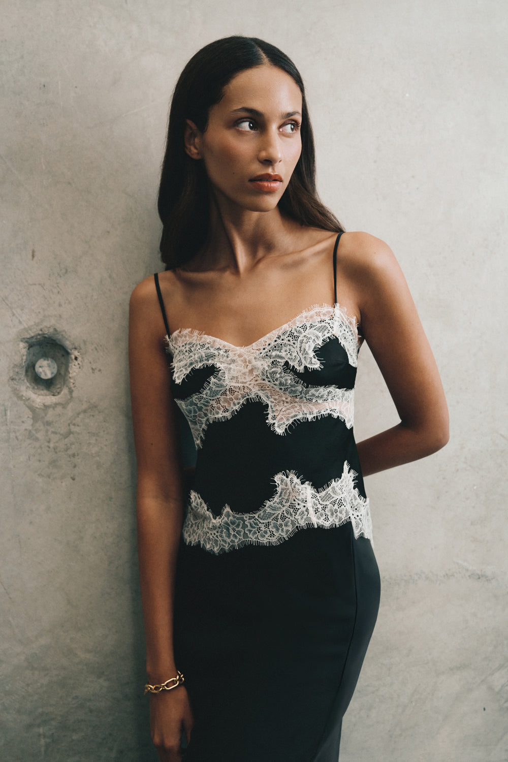 Nina Satin And Lace Camisole / Black/Ivory | MESHKI