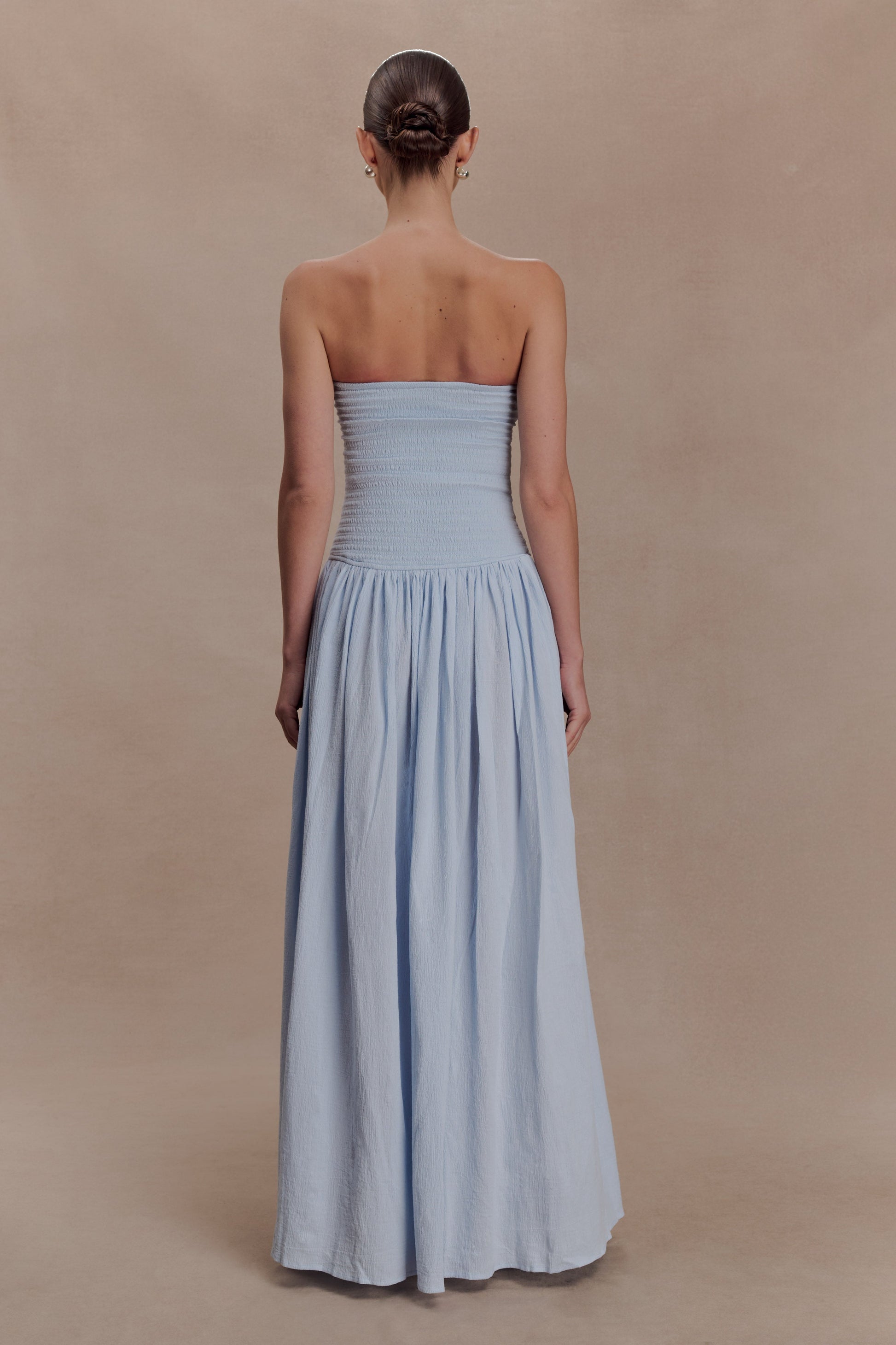 Maureen Cotton Shirring Maxi Dress - Powder Blue Maureen Cotton Shirring Maxi Dress - Powder Blue