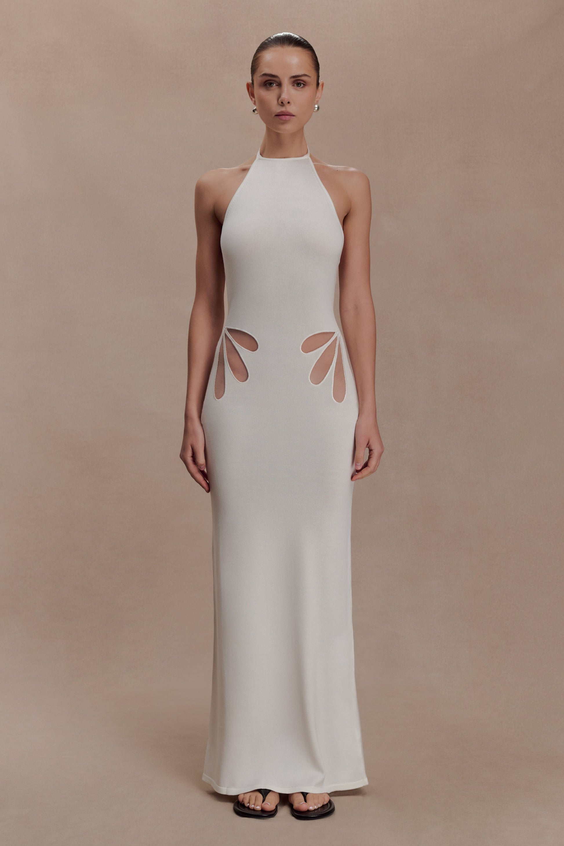 halter maxi white dress Brock Knit Halter Maxi Dress / White | MESHKI