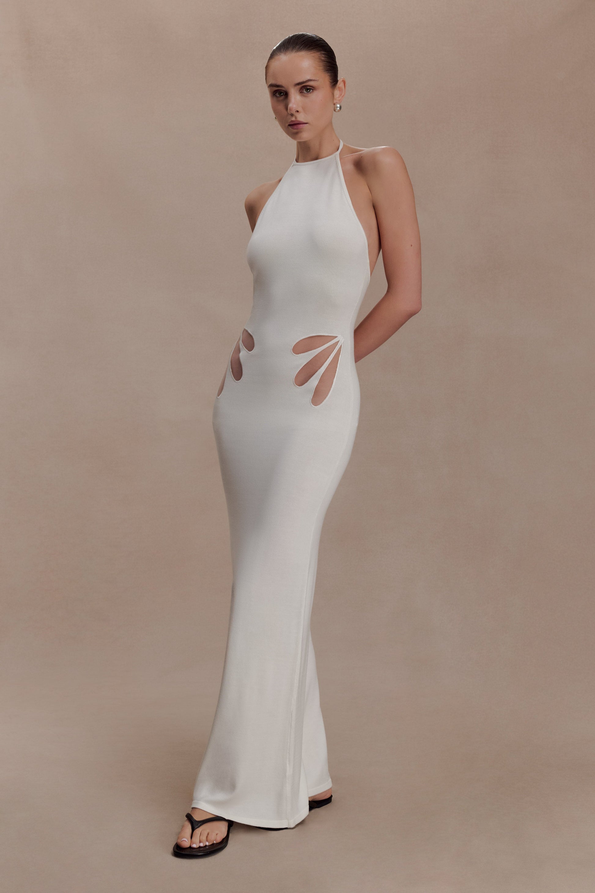Brock Knit Halter Maxi Dress / White | MESHKI