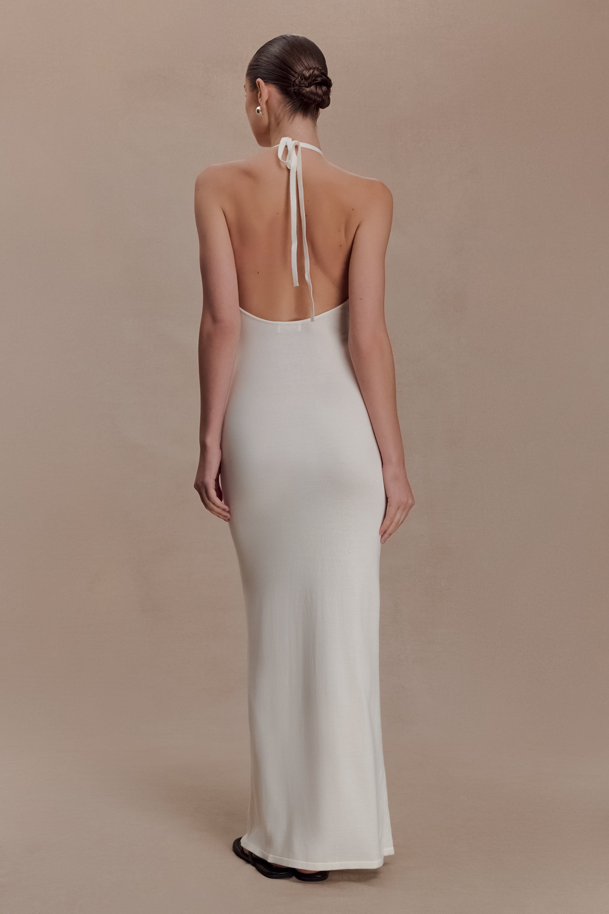 Brock Knit Halter Maxi Dress / White | MESHKI