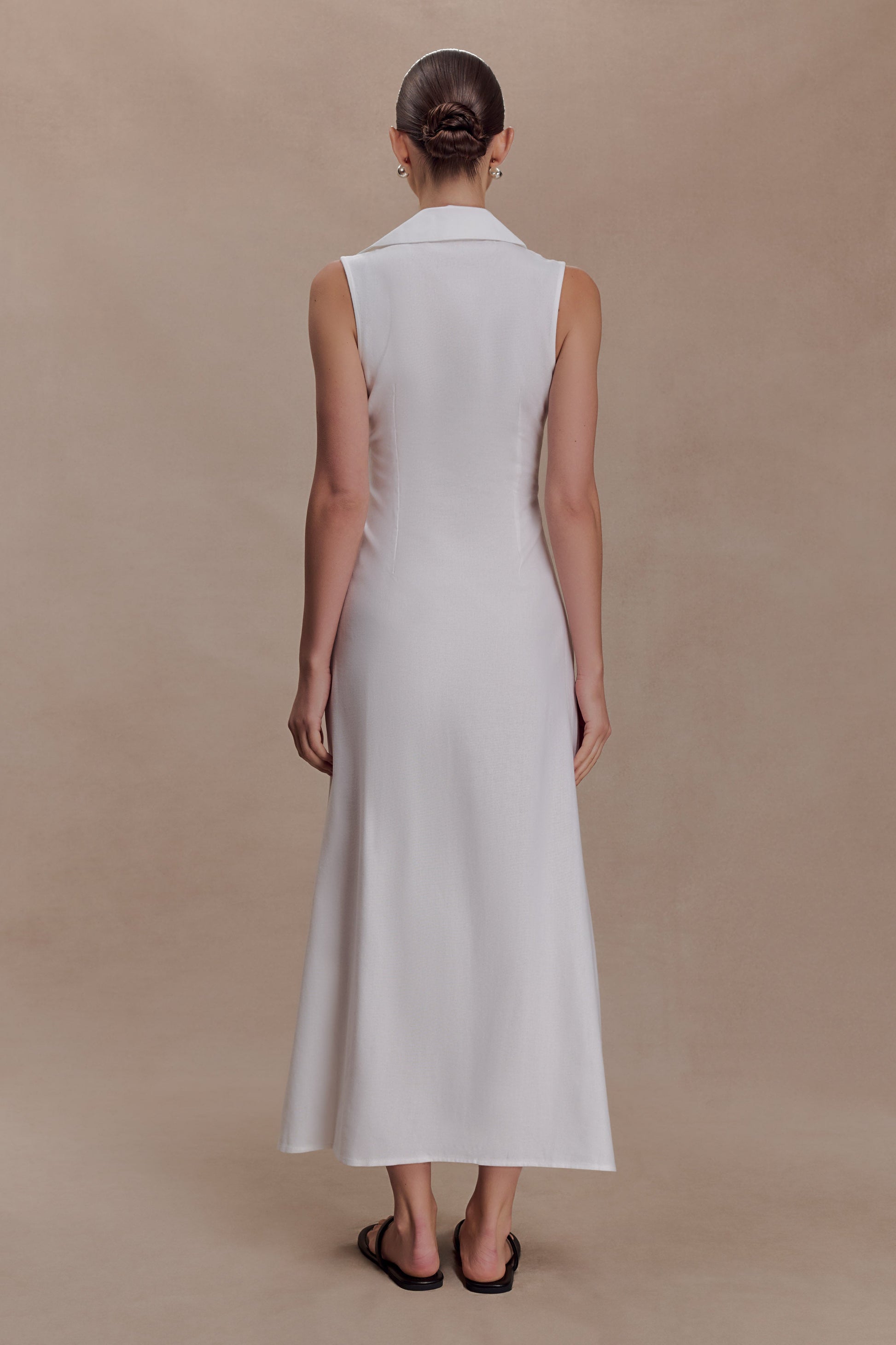 Dante Ruched Linen Midi Dress / White | MESHKI