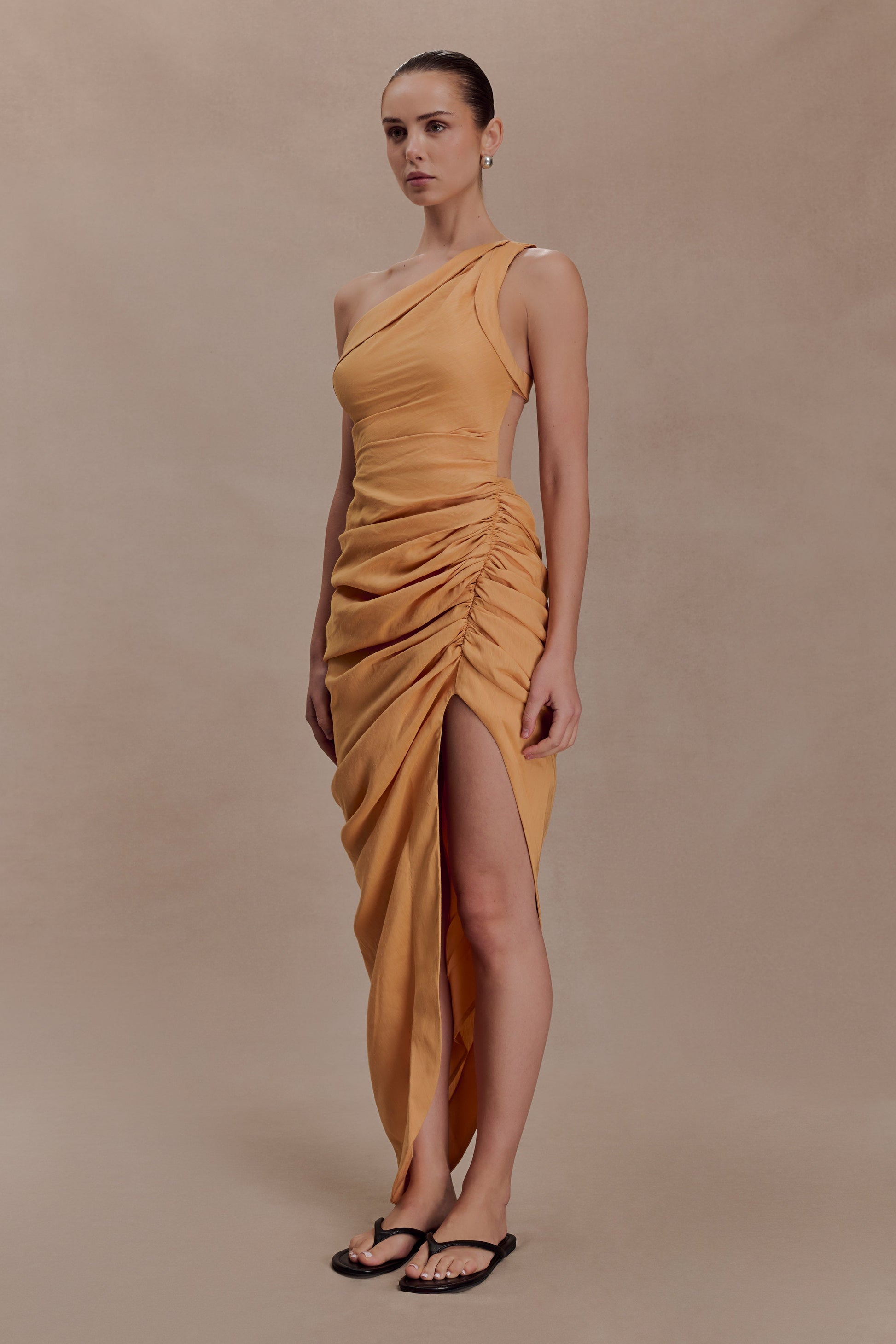 Birgit Linen Midi Dress With Hardware - Deep Peach #3