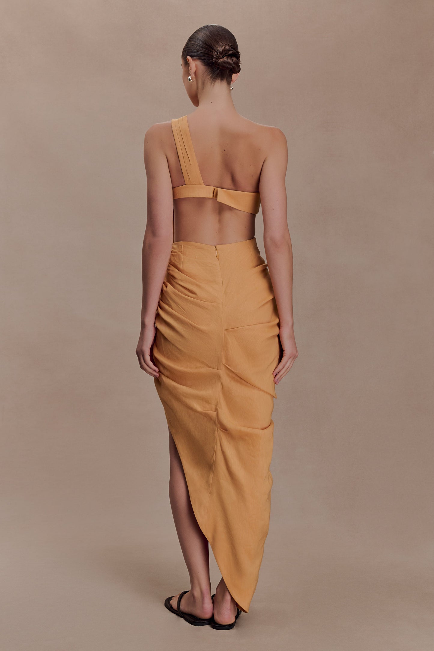 Birgit Linen Midi Dress With Hardware - Deep Peach