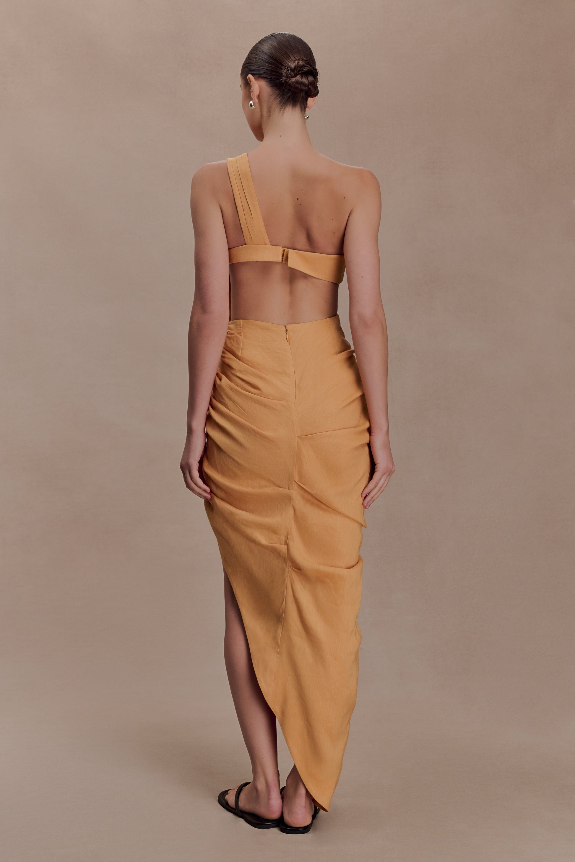 Birgit Linen Midi Dress With Hardware - Deep Peach #2