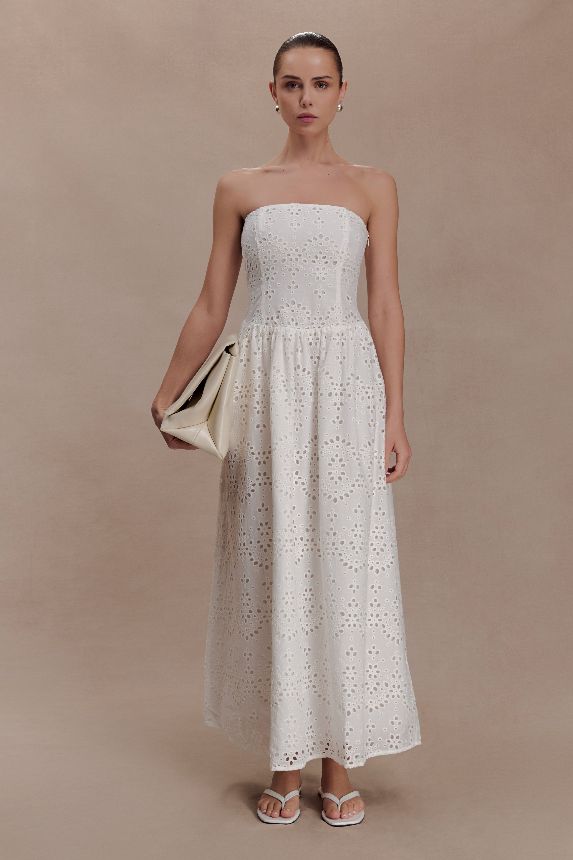 Maureen Broderie Strapless Maxi Dress / White | MESHKI | M Maureen Broderie Strapless Maxi Dress / White | MESHKI | M