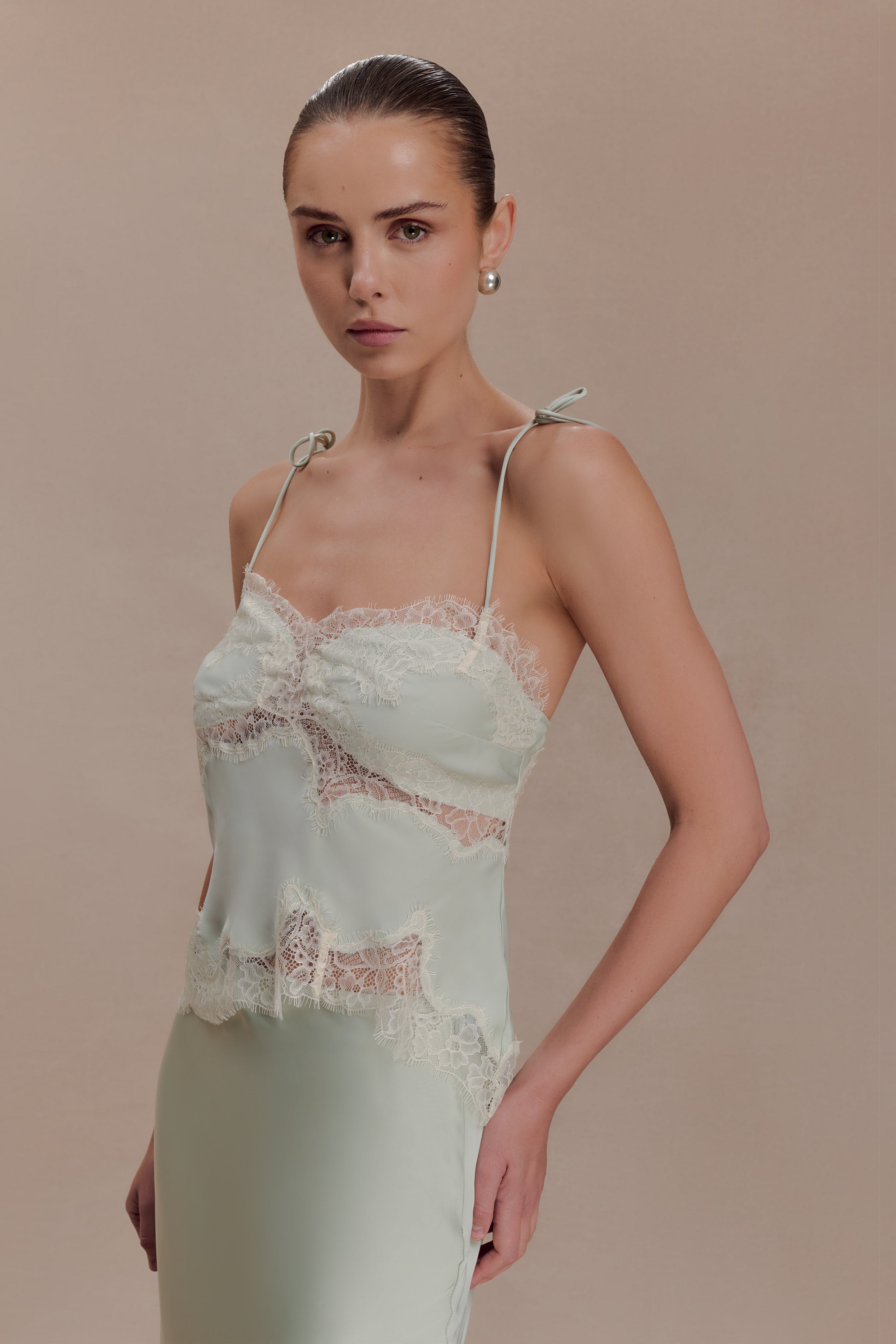 Nina Satin And Lace Camisole - Sage | MESHKI US