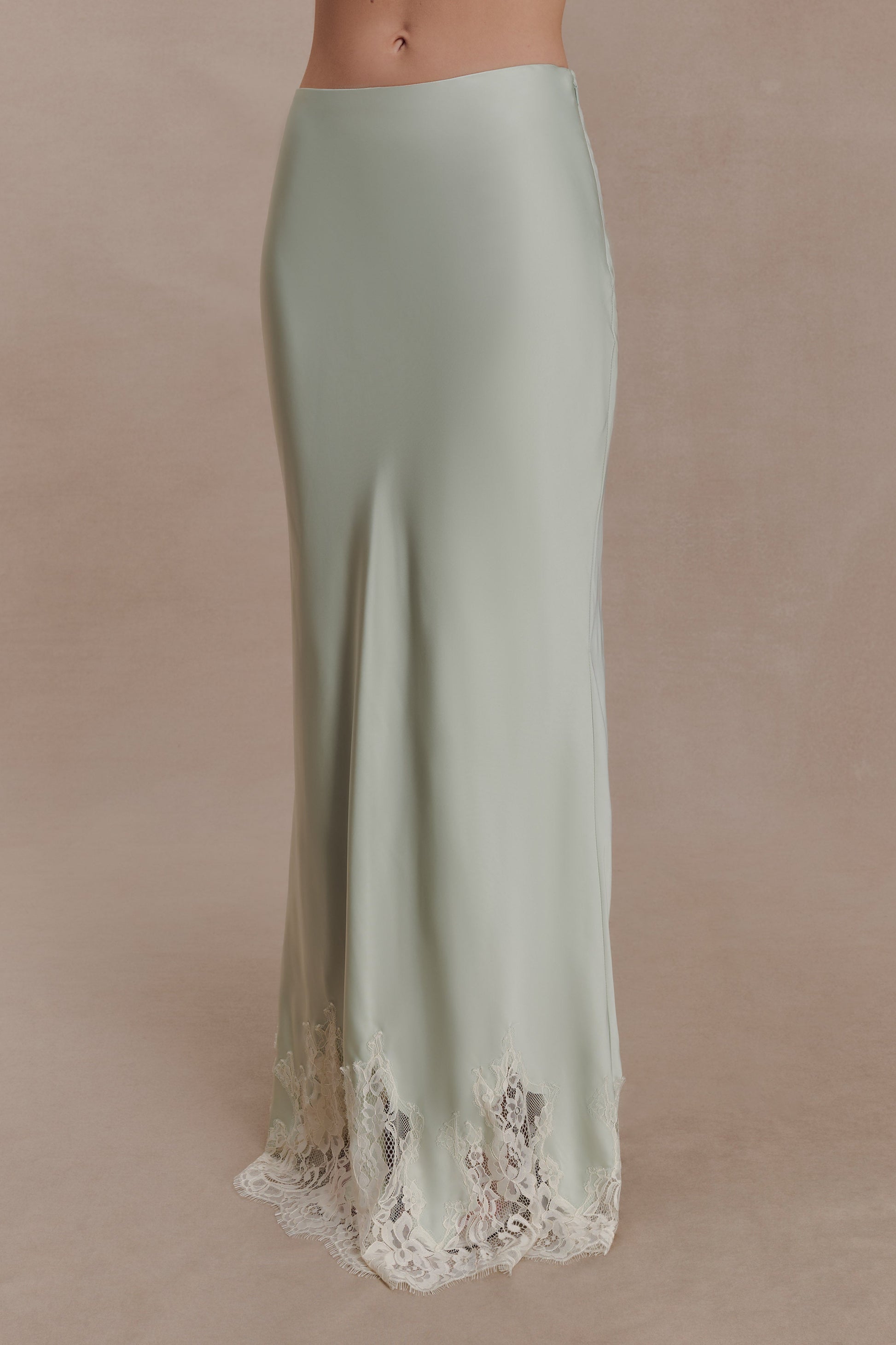Nina Satin And Lace Maxi Skirt - Sage #4