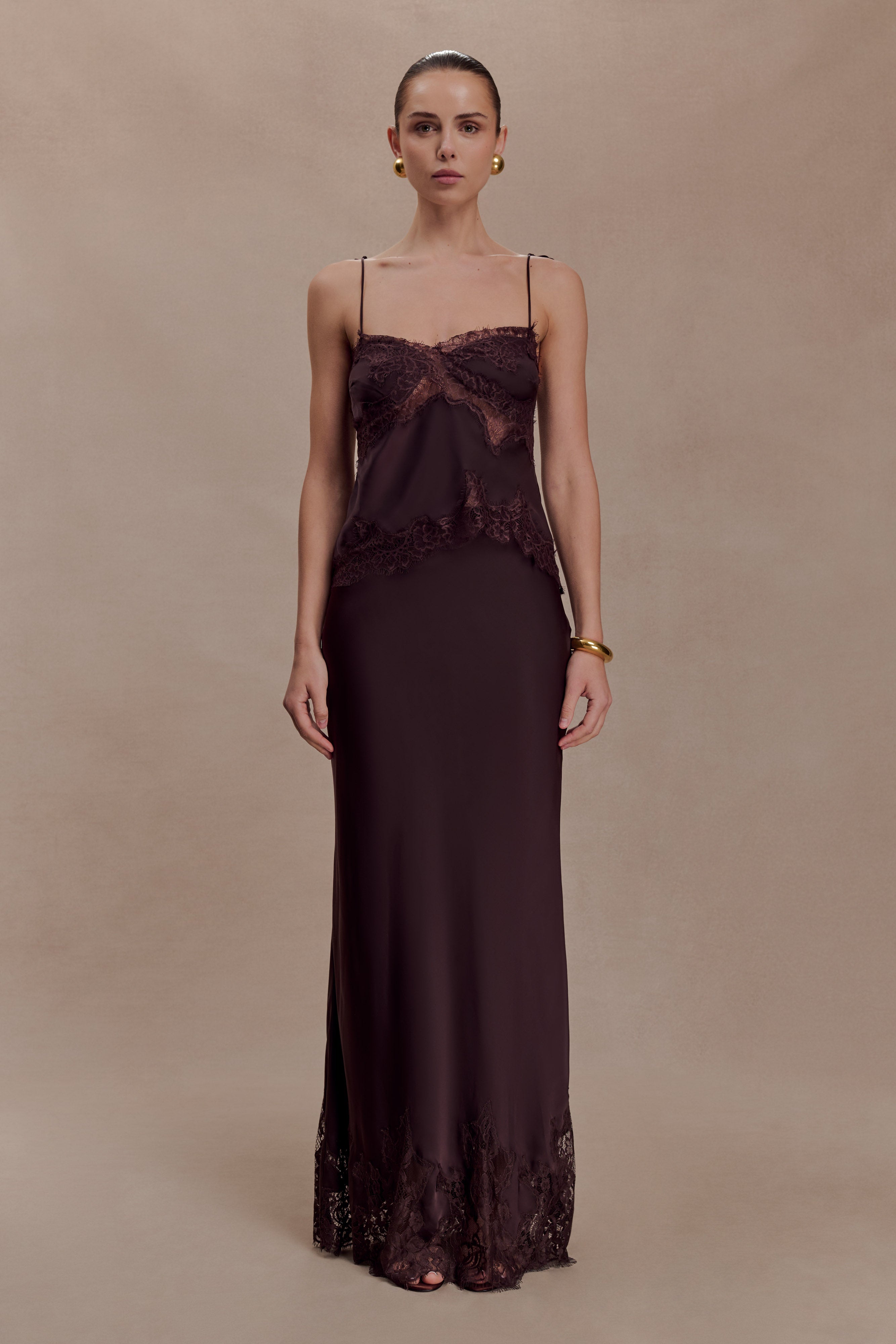 Nina Satin And Lace Camisole - Chocolate | MESHKI US