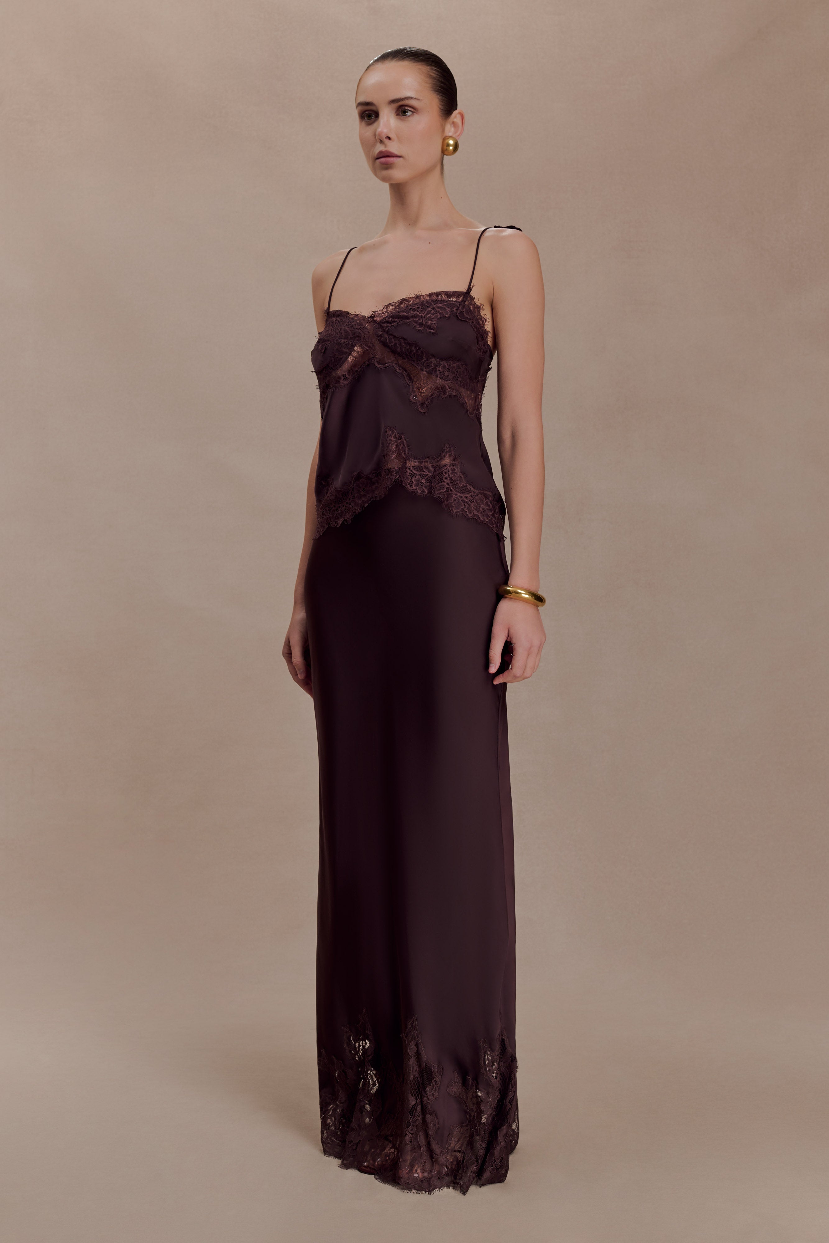 Nina Satin And Lace Camisole - Chocolate | MESHKI US