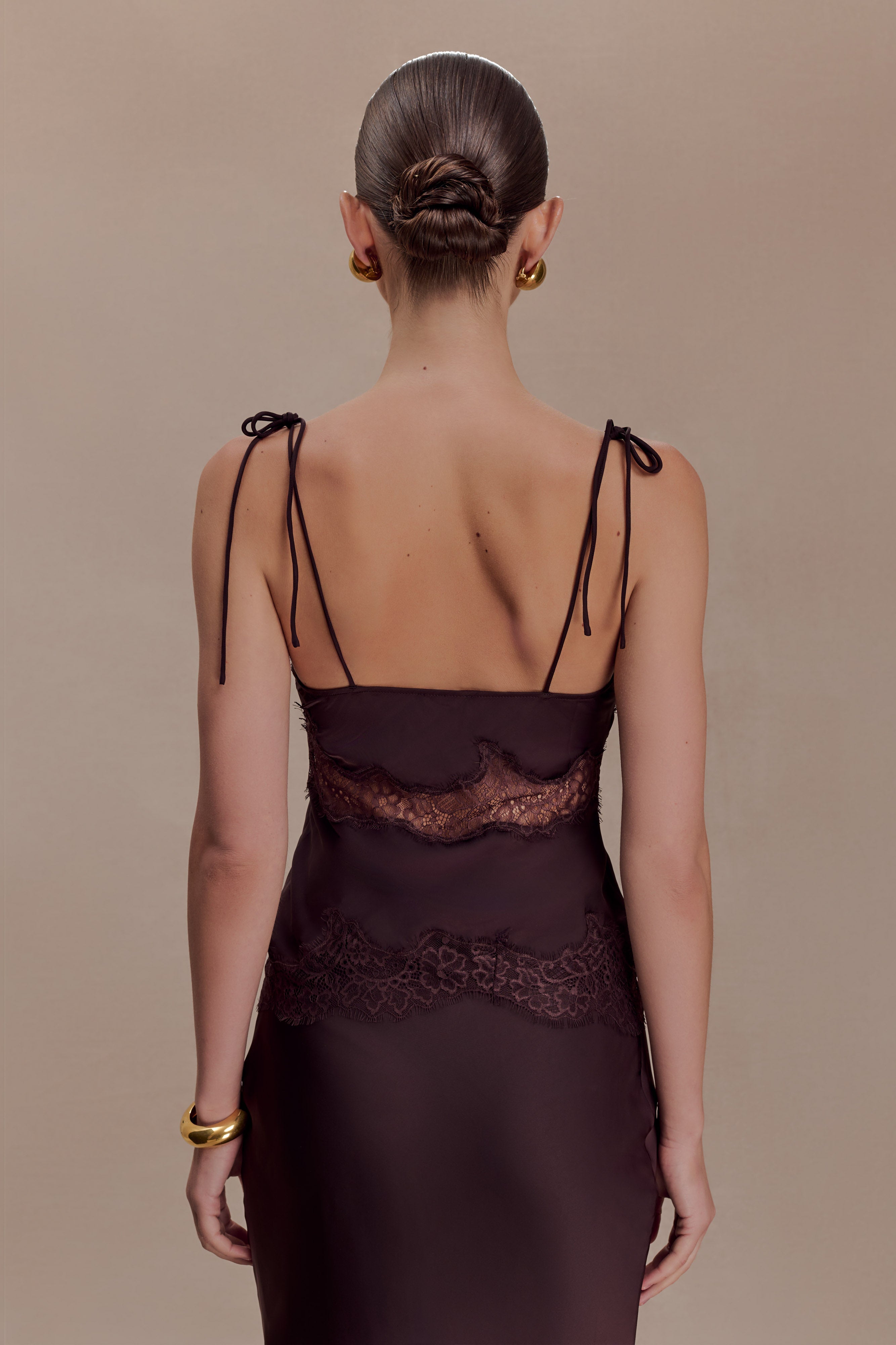 Nina Satin And Lace Camisole - Chocolate | MESHKI US