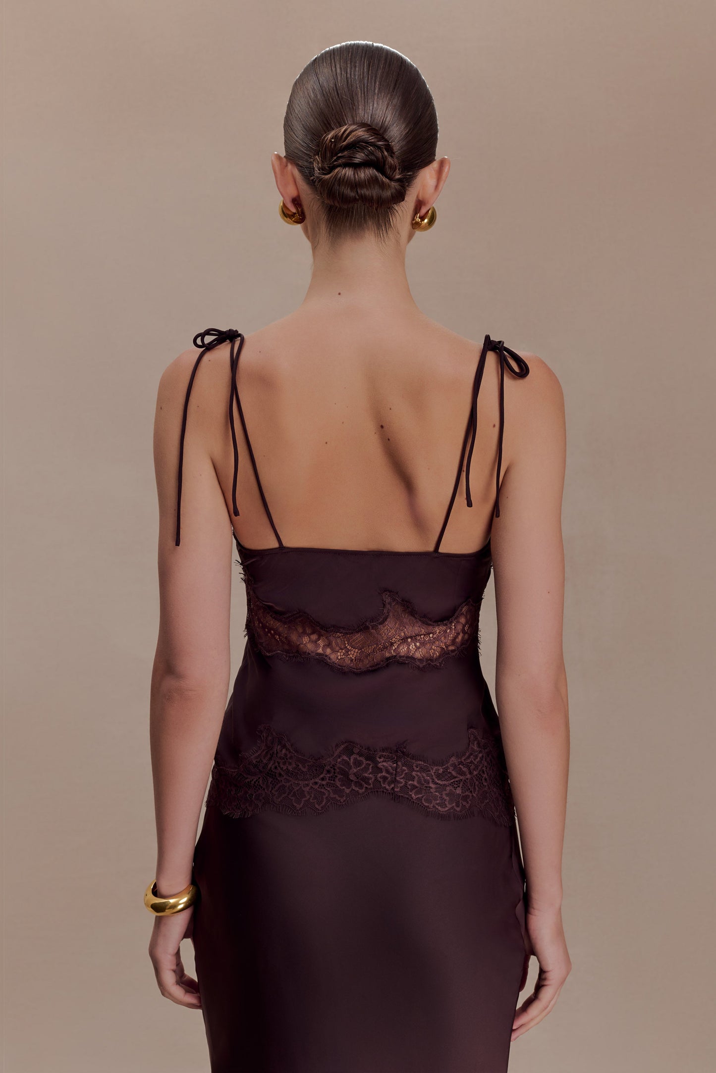 Nina Satin And Lace Camisole - Chocolate