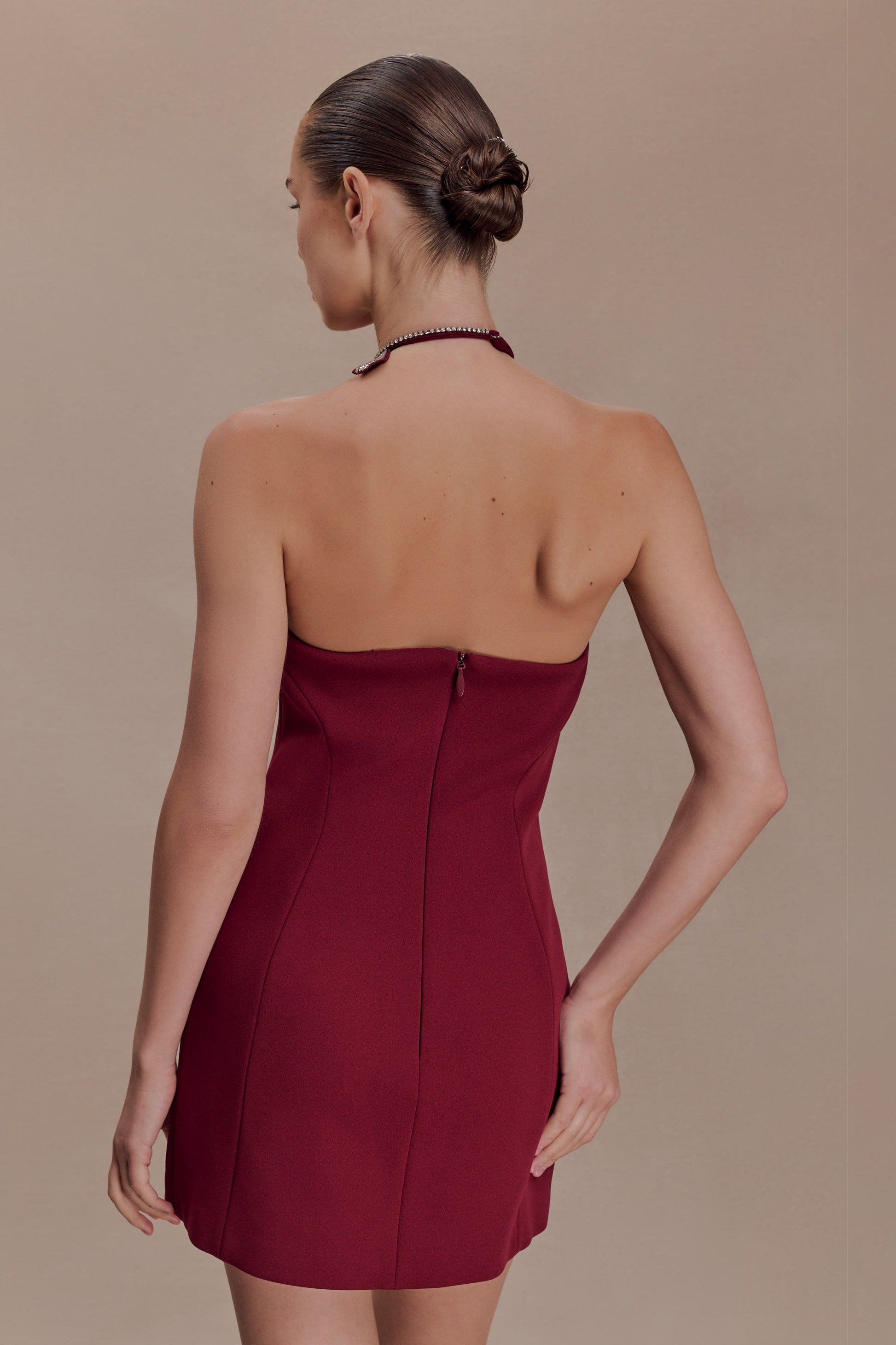 Nathalie Halter Neck Floral Mini Dress - Merlot #2