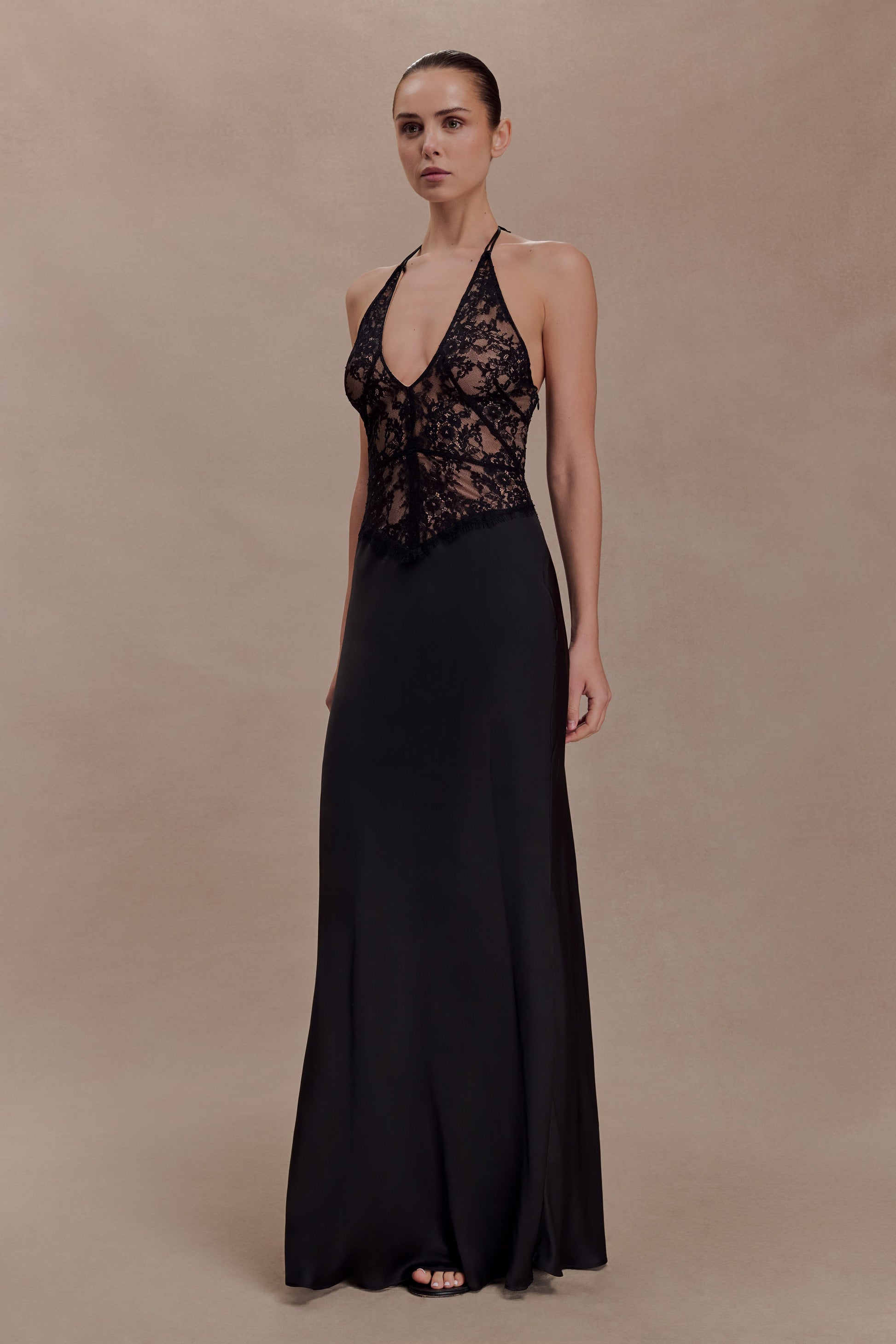 lace black halter dress Elegant Cross Over Detailed Open Back Gown with Middle Slit L / Black The Black Lace Halter Maxi Dress is a stunning choice for any elegant woman Adalyne Lace Halter Maxi Dress