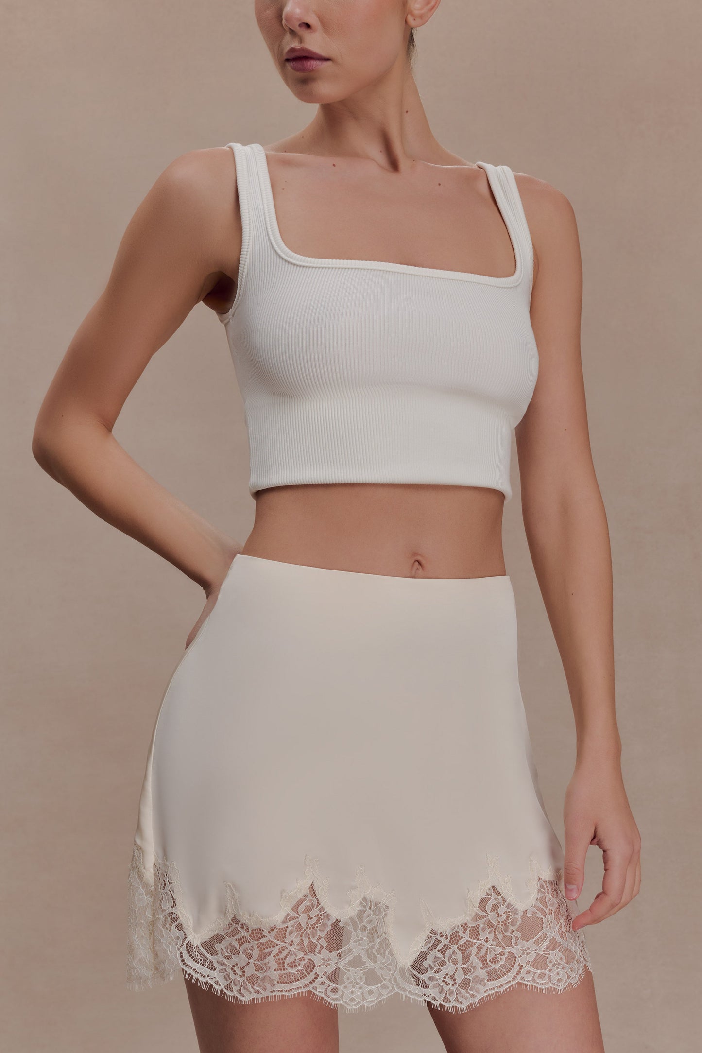 Nina Lace And Satin Mini Skirt - Ivory