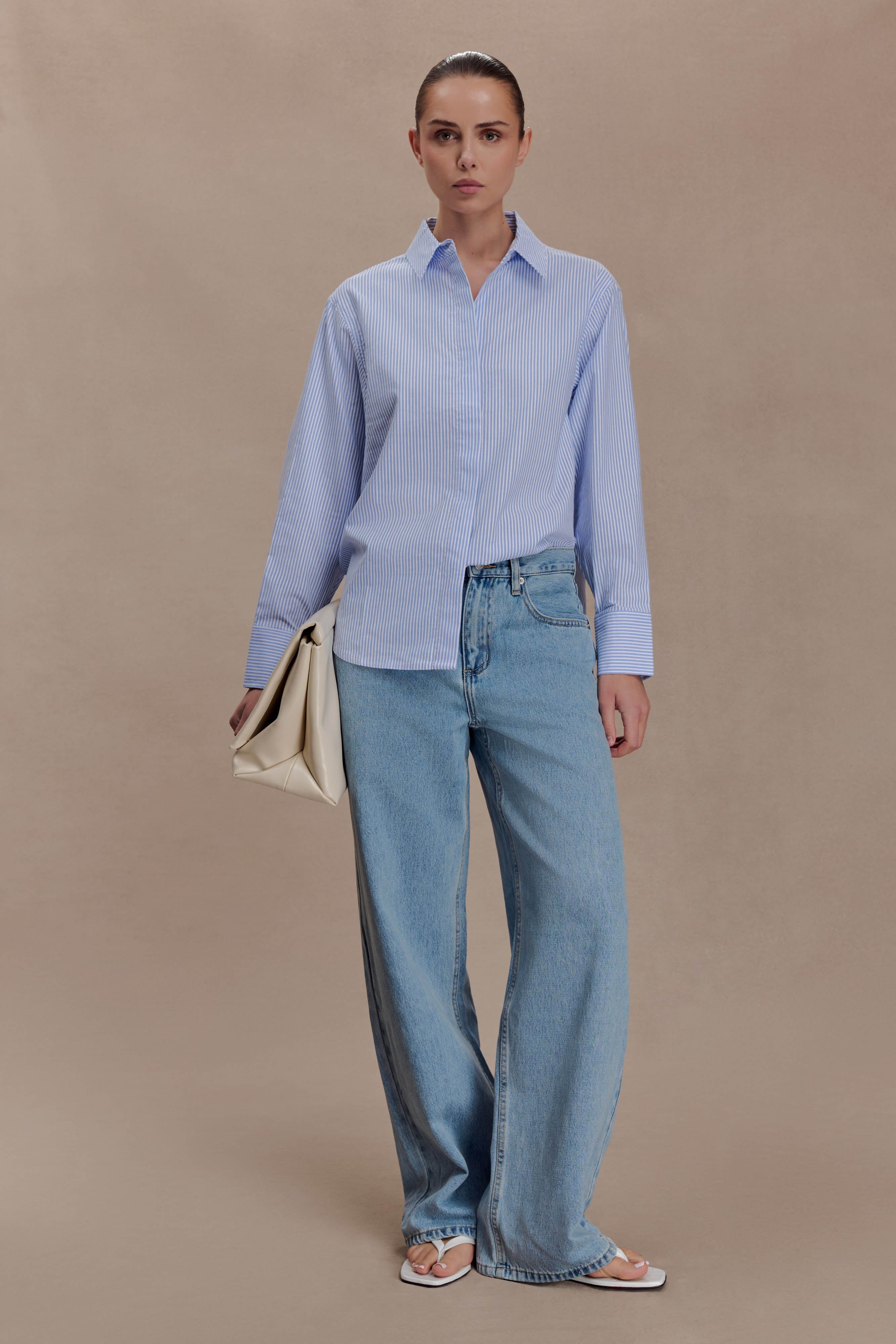 Hansen Oversized Shirt - Blue Pinstripe | MESHKI US
