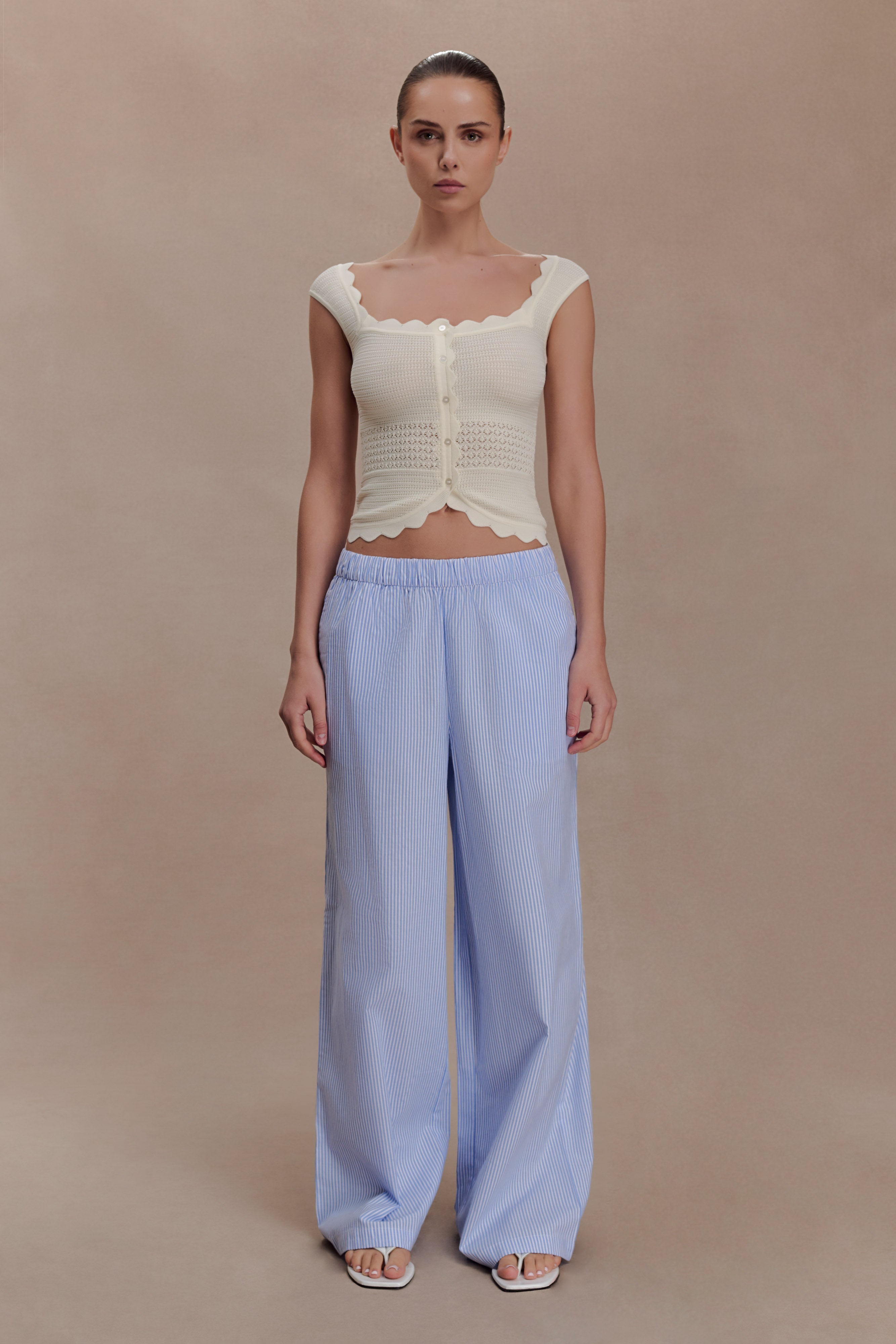 Madeline Scallop Knit Top - Ivory | MESHKI US