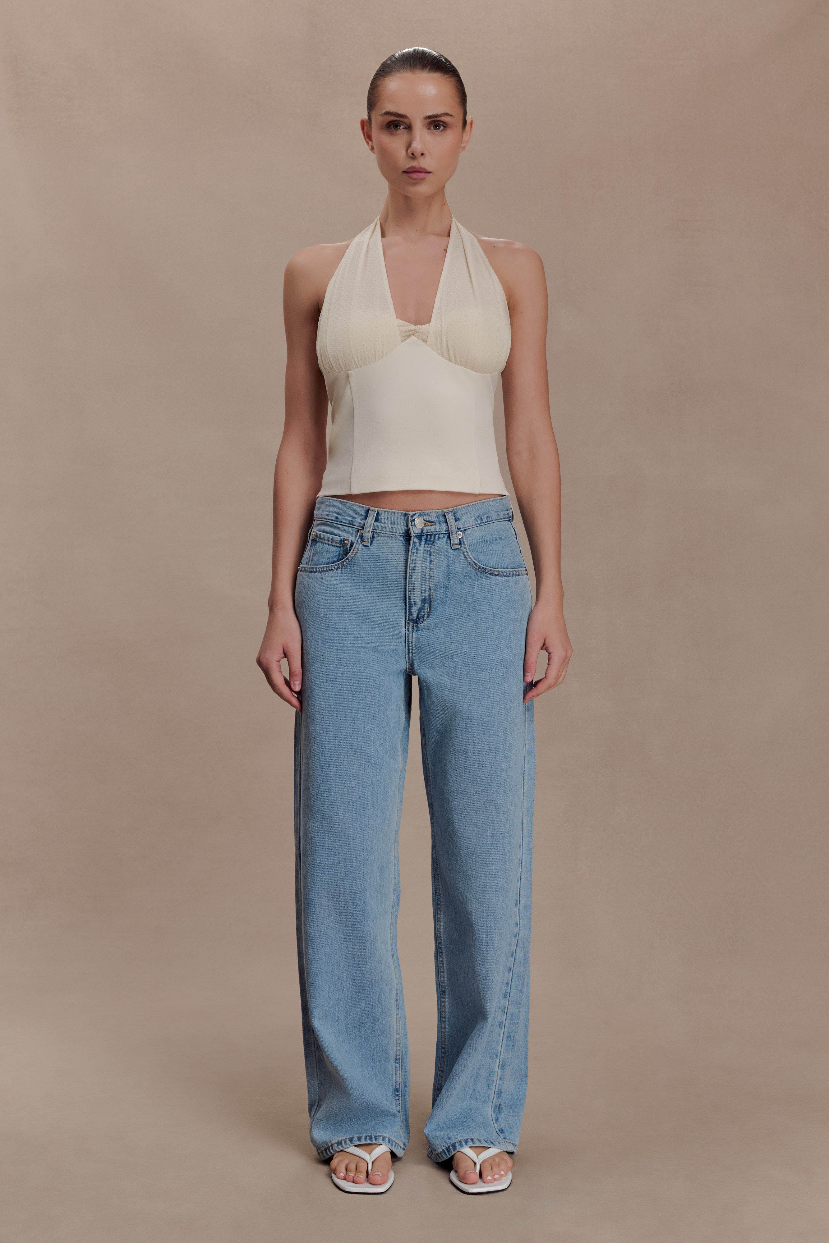 Cressida Crepe Halter Top - Ivory | MESHKI US