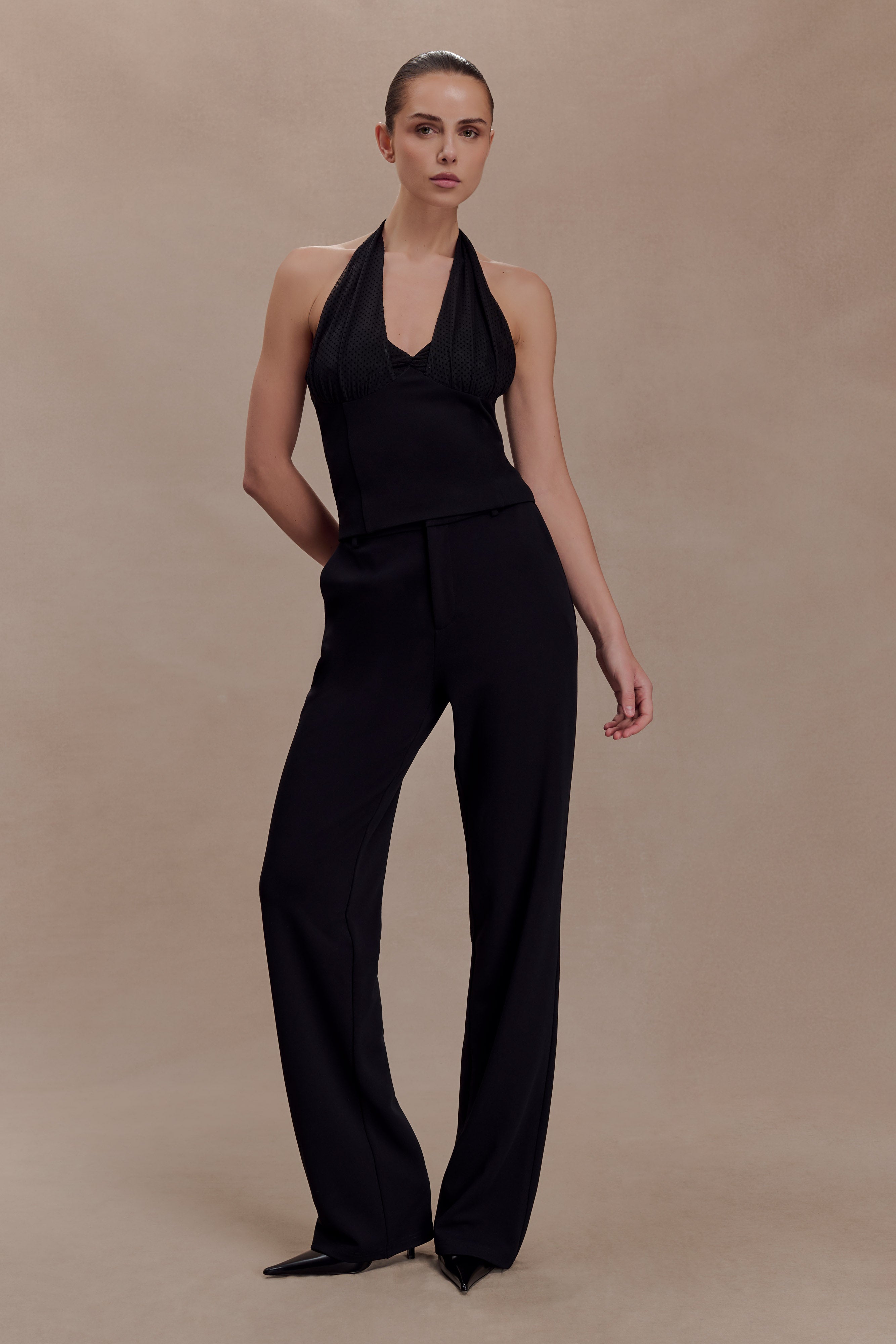 Cressida Crepe Halter Top - Black | MESHKI US