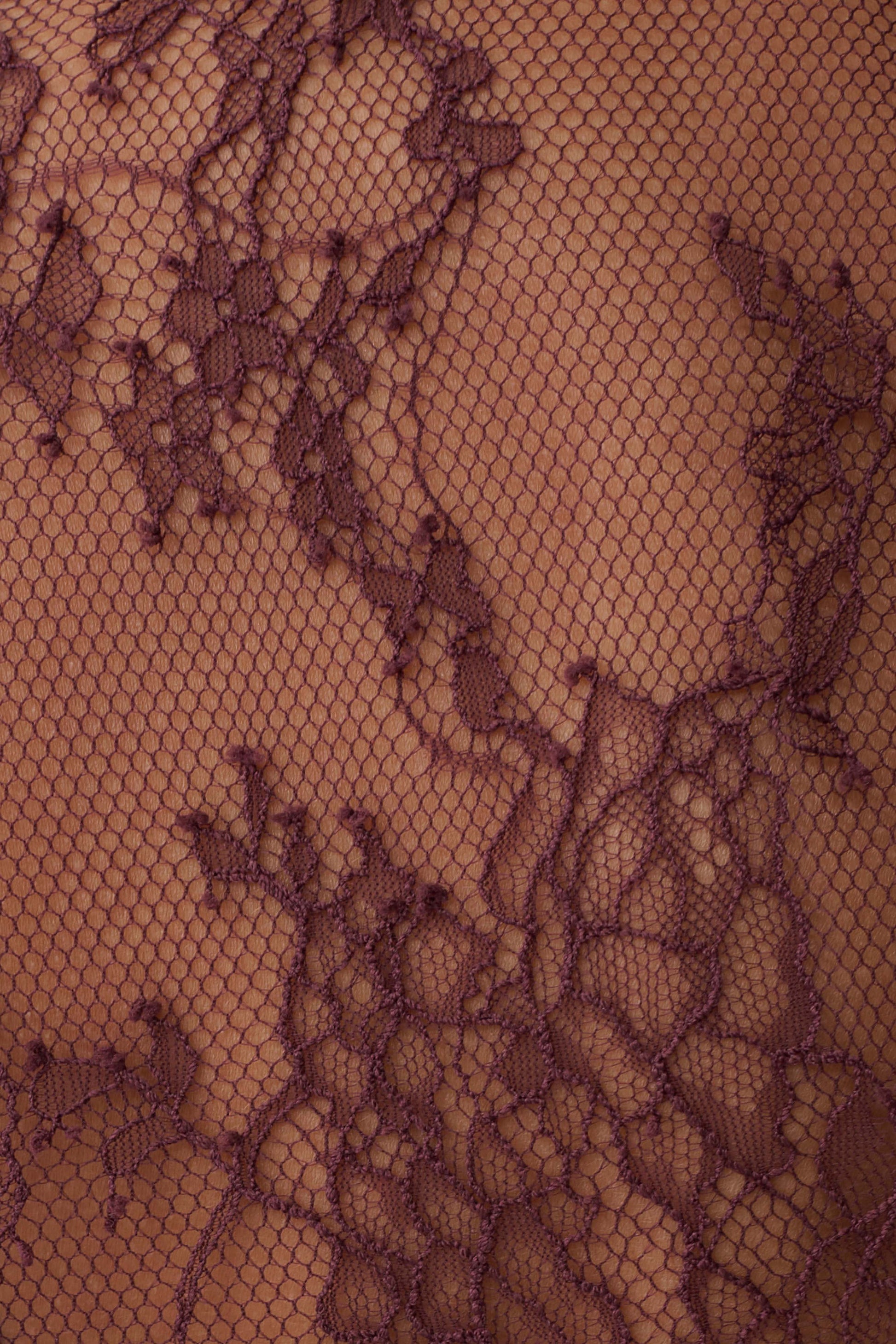 Alizette High Neck Long Sleeve Lace Top - Burgundy #6