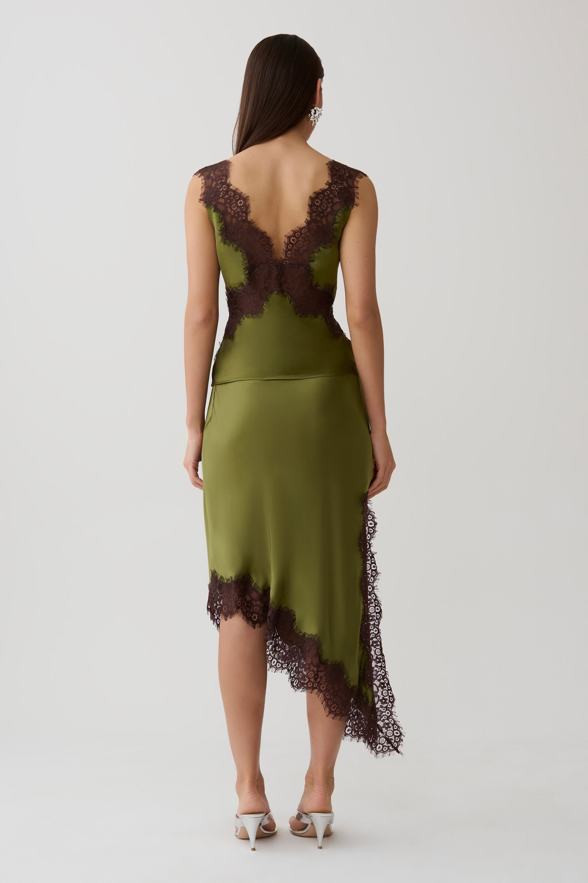 Amber Satin And Lace Camisole - Olive #5