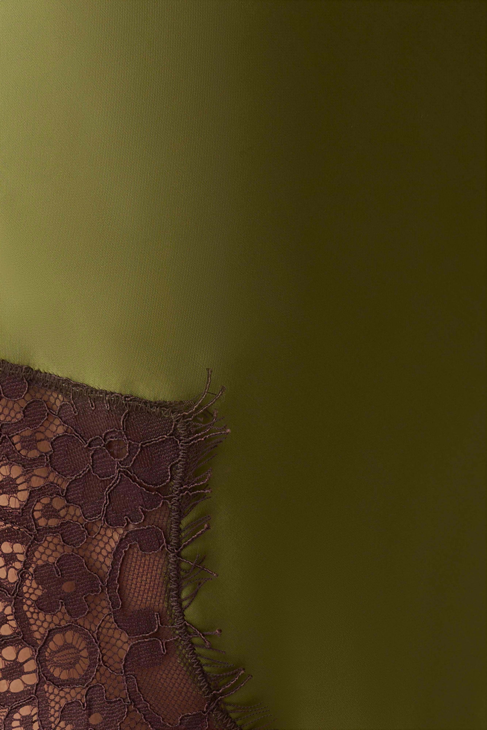 Amber Satin And Lace Midi Skirt - Olive #8