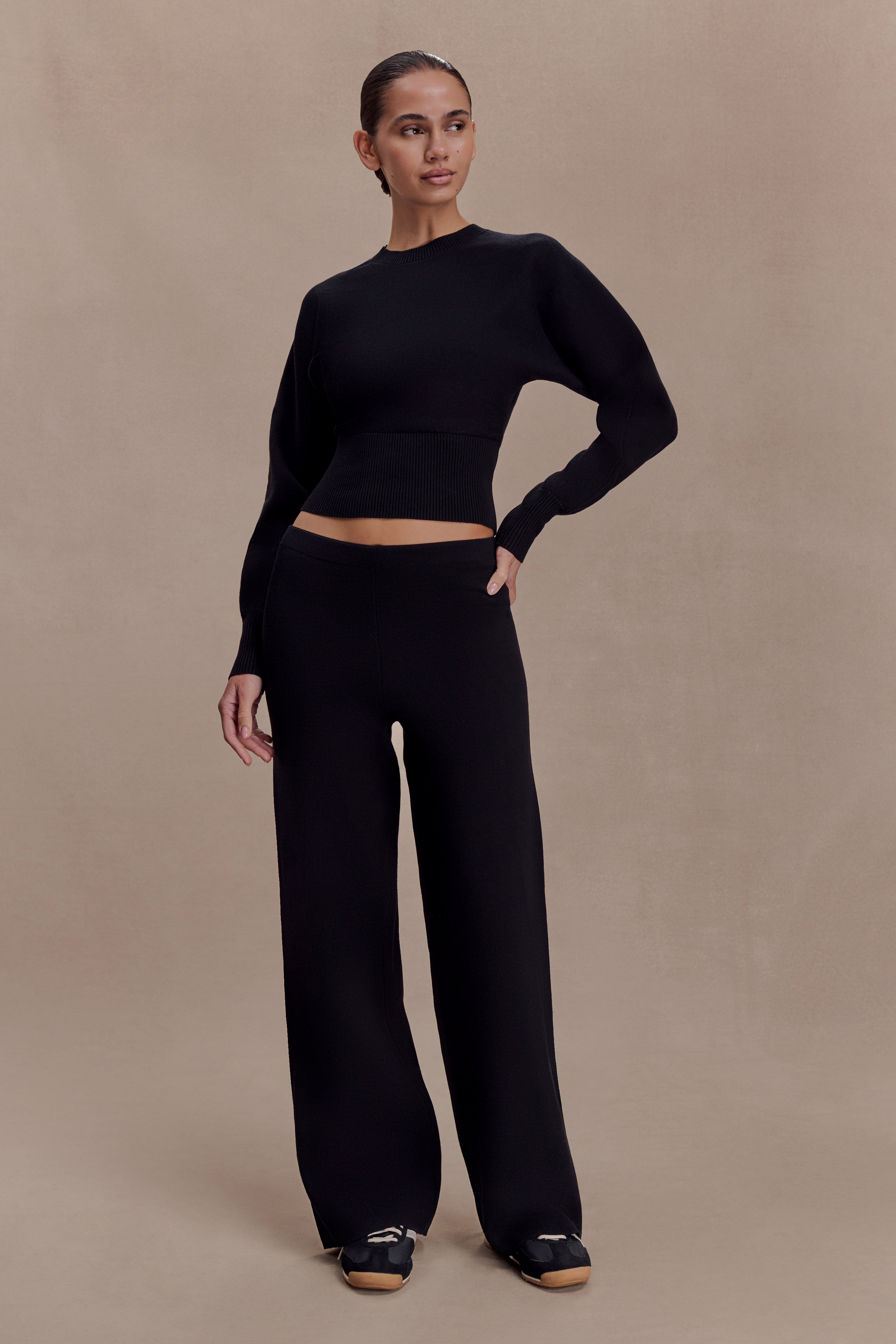 Kerrymae Straight Leg Knit Pants - Black | MESHKI US
