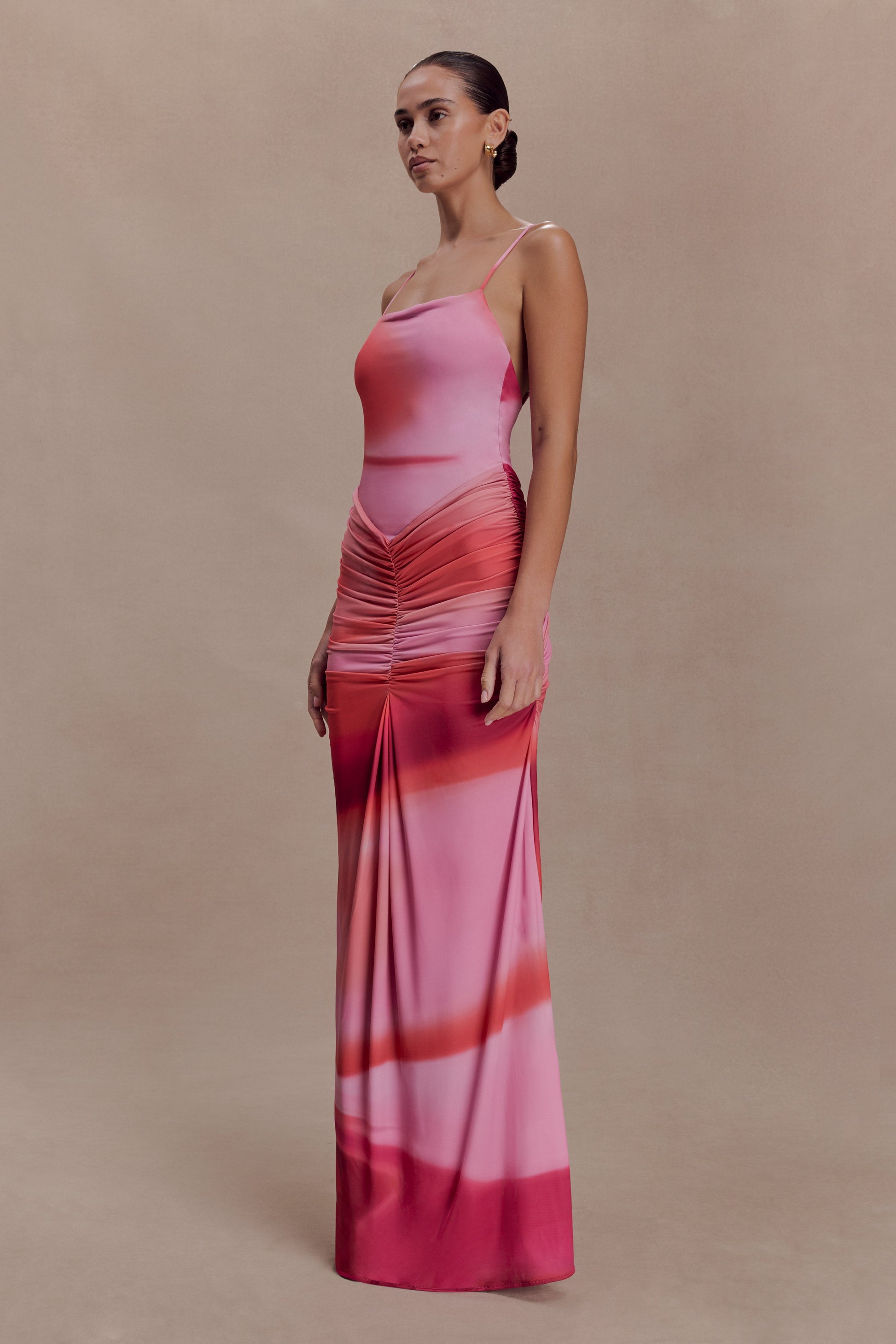 Roisin Slinky Maxi Dress / Pink Sunset Print | MESHKI | L Roisin Slinky Maxi Dress / Pink Sunset Print | MESHKI | L