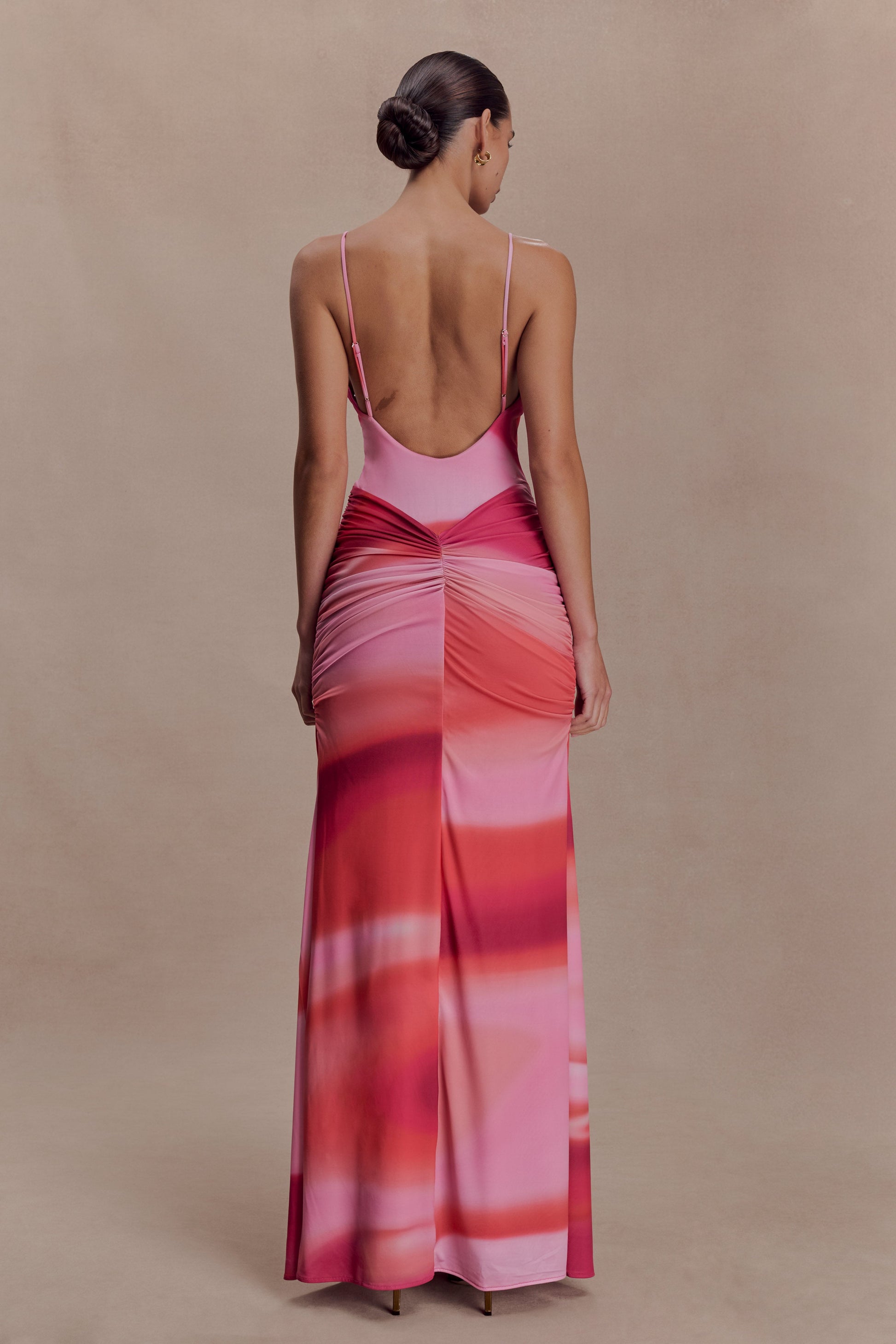 Roisin Slinky Maxi Dress / Pink Sunset Print | MESHKI