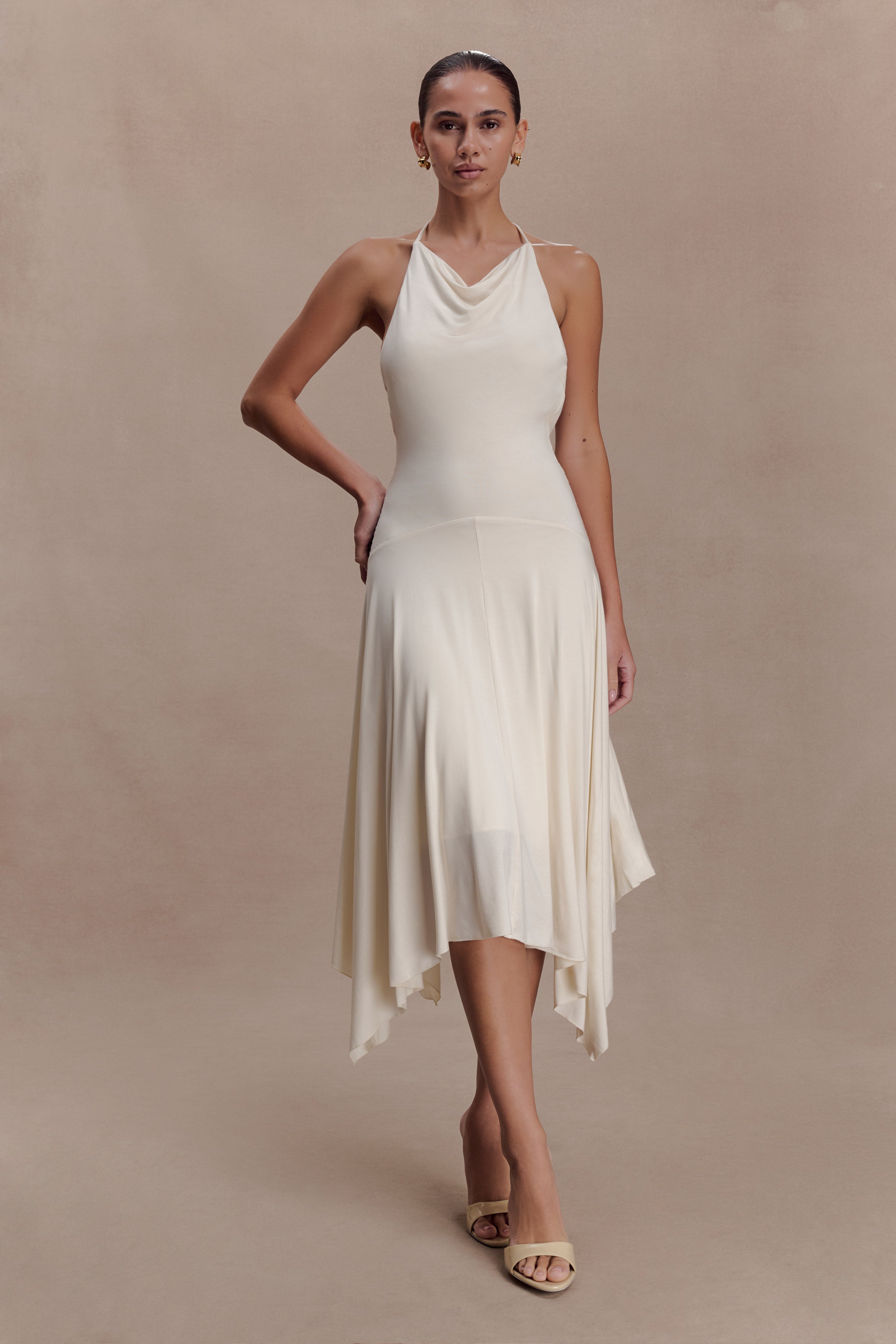 Sylvie Modal Hankie Midi Dress - Ivory | MESHKI US