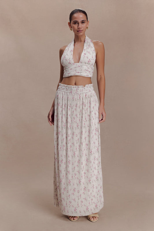Amaris Gathered Plisse Maxi Skirt - Floral Ditsy Print
