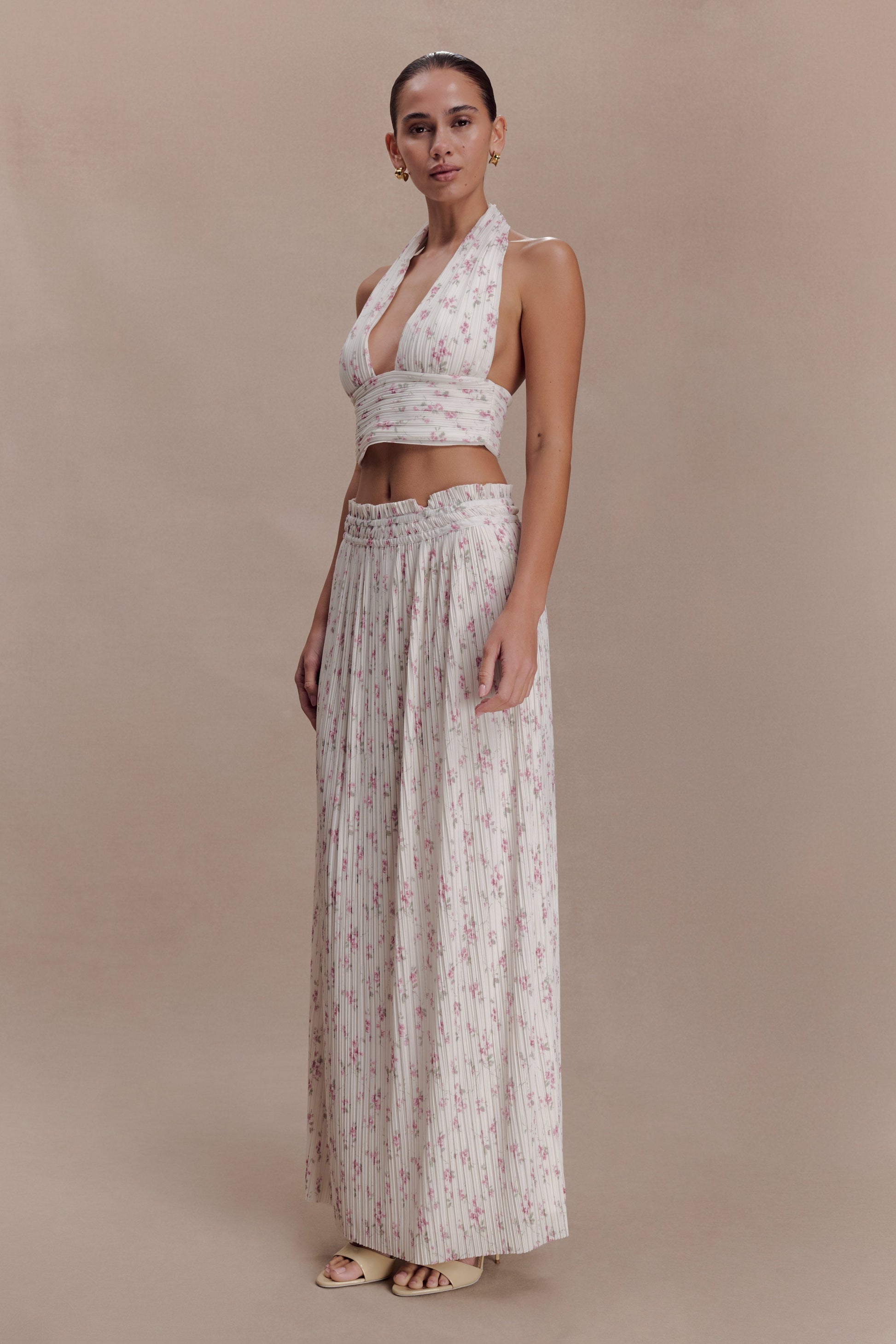 Amaris Sleeveless Plisse Halter Top - Floral Ditsy Print #5