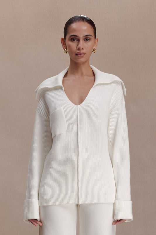 Bianka V Neck Knit Jumper - Off White
