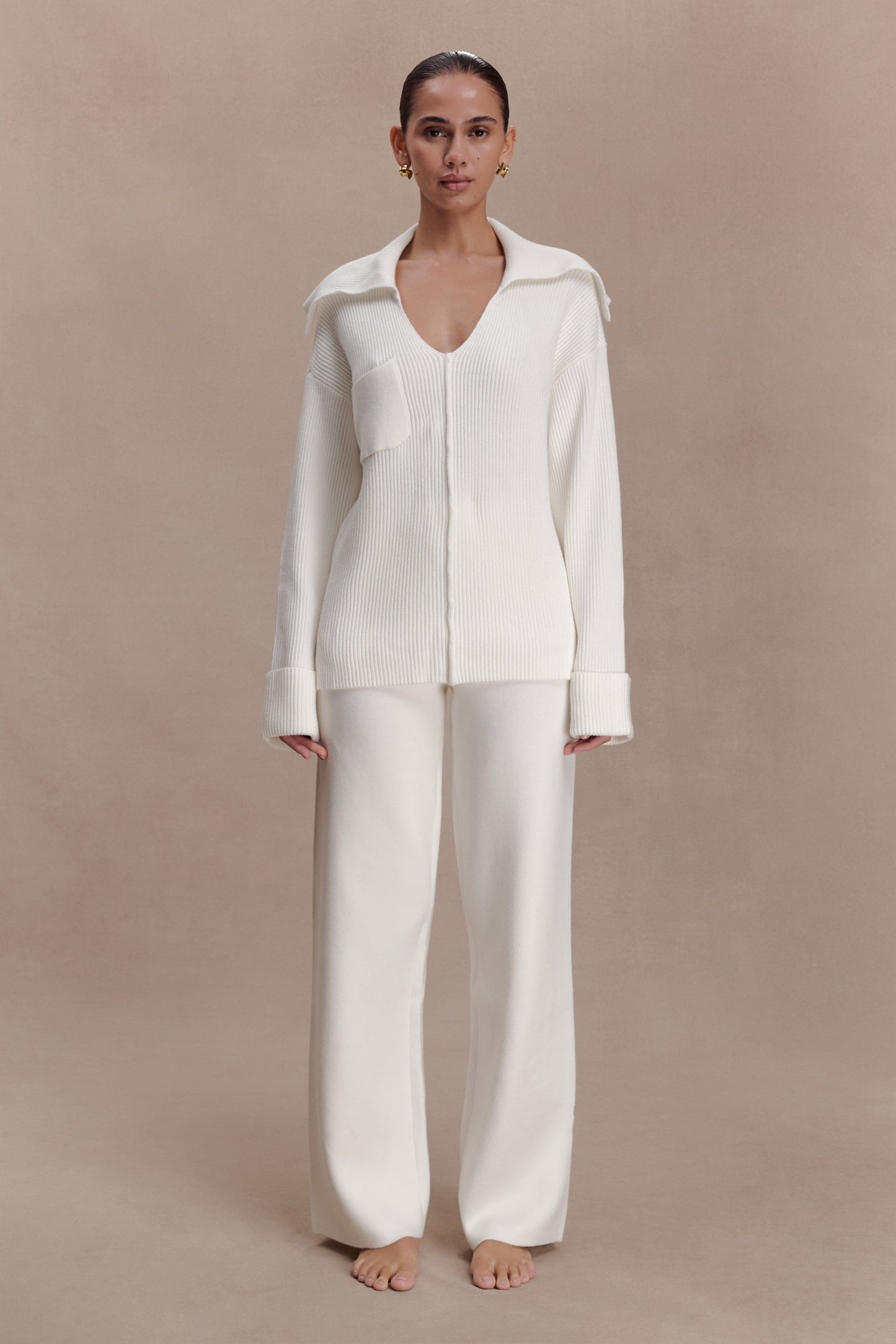 Bianka V Neck Knit Jumper - Off White