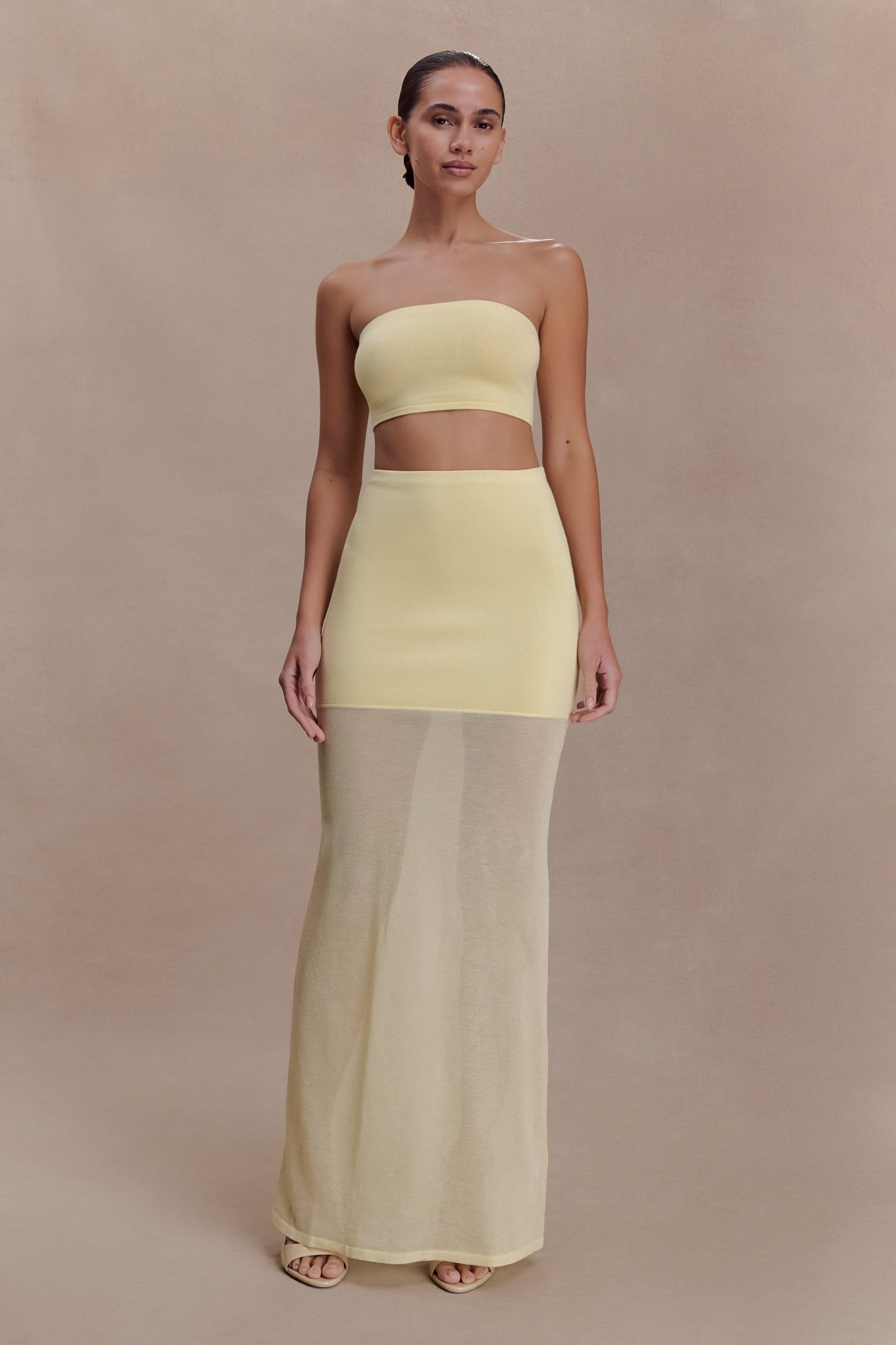 Tanyel Sheer And Bandage Knit Maxi Skirt / Lemon | MESHKI