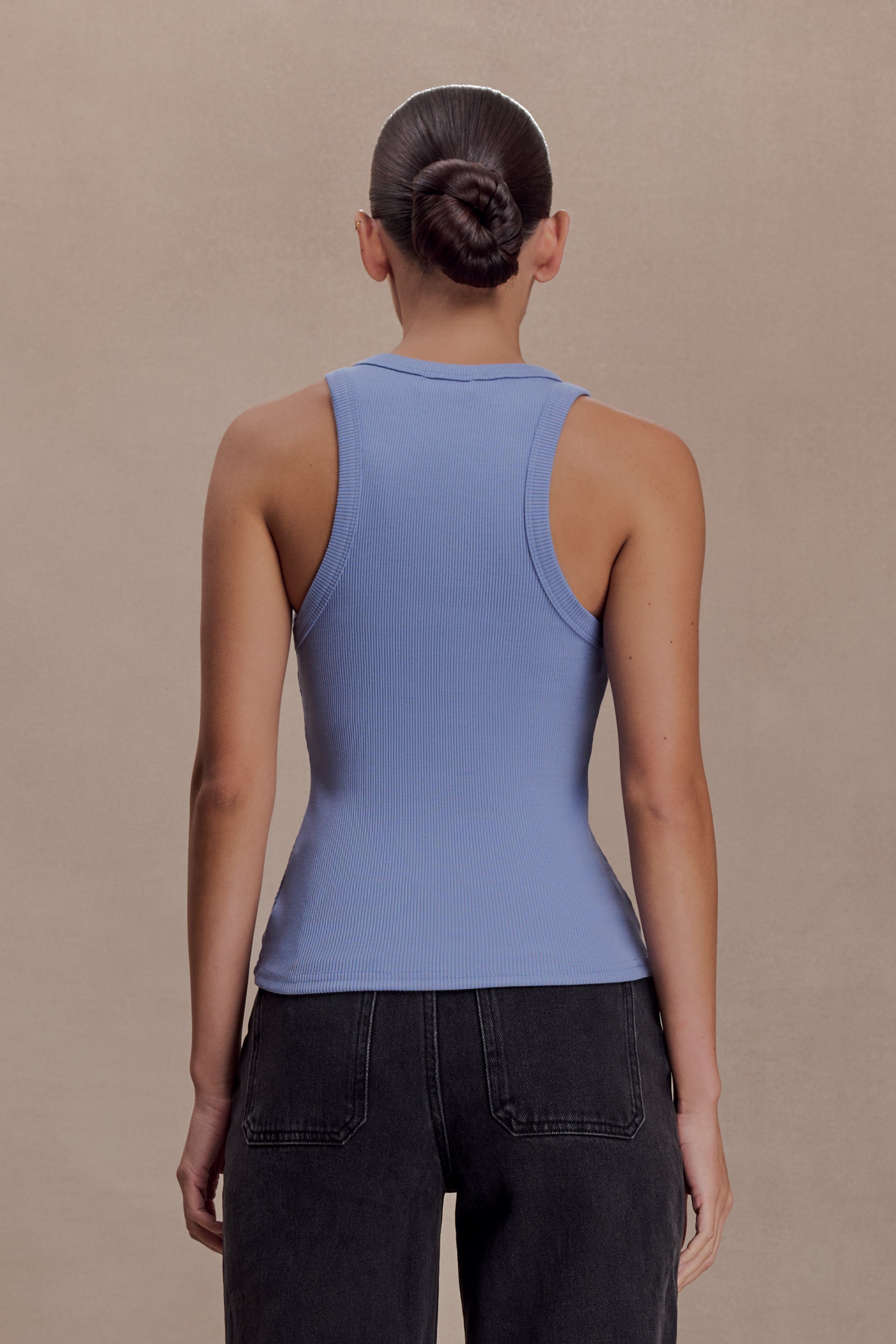 Lola Ribbed Sleeveless Top With Hardware - Cornflower Blue | MESHKI US