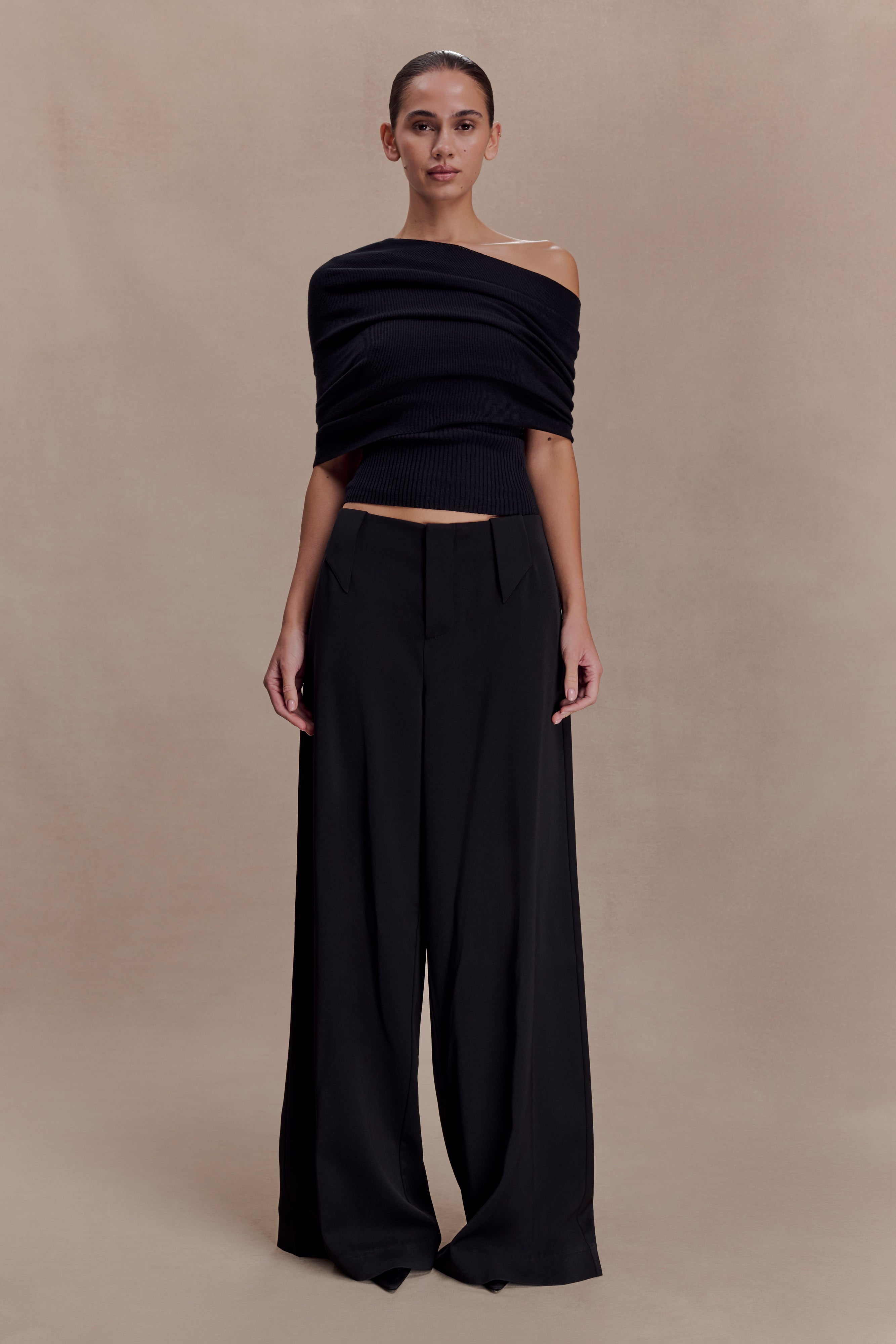 Sierra Asymmetrical Cashmere Blend Knit Top - Black | MESHKI US