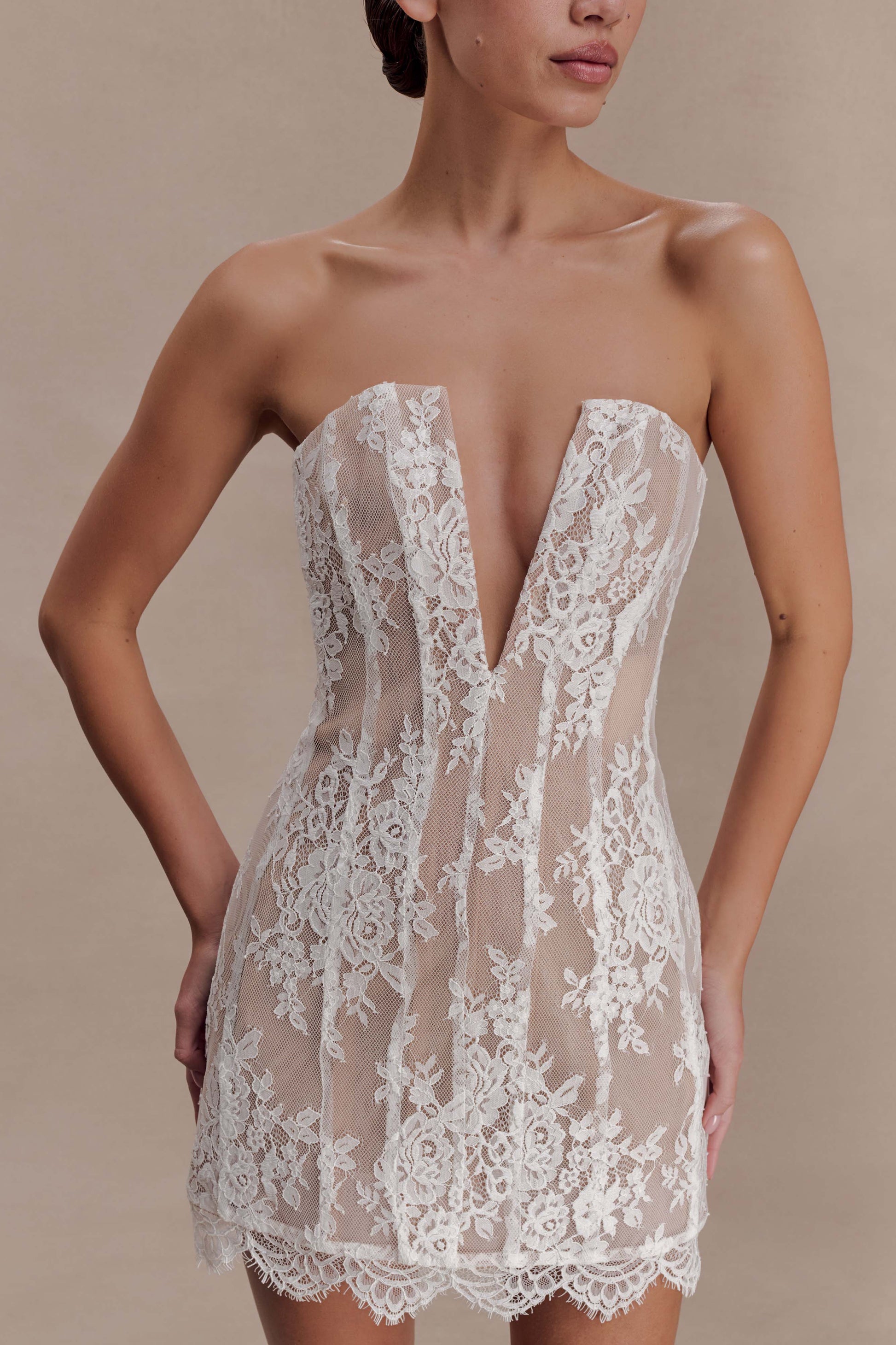Zoey Lace Corset Mini Dress / Ivory | MESHKI